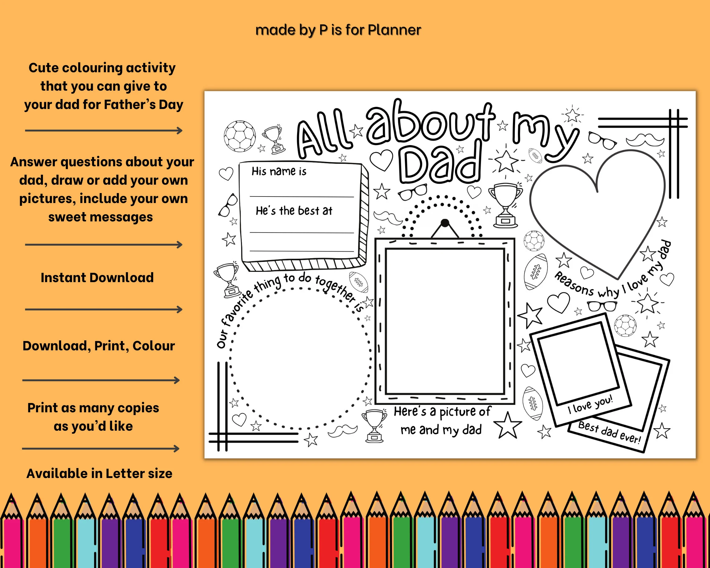 All About My Dad Printable Colouring Page, All About My Dad Fill in the Blank Worksheet, Special Father’s Day Craft - image 2