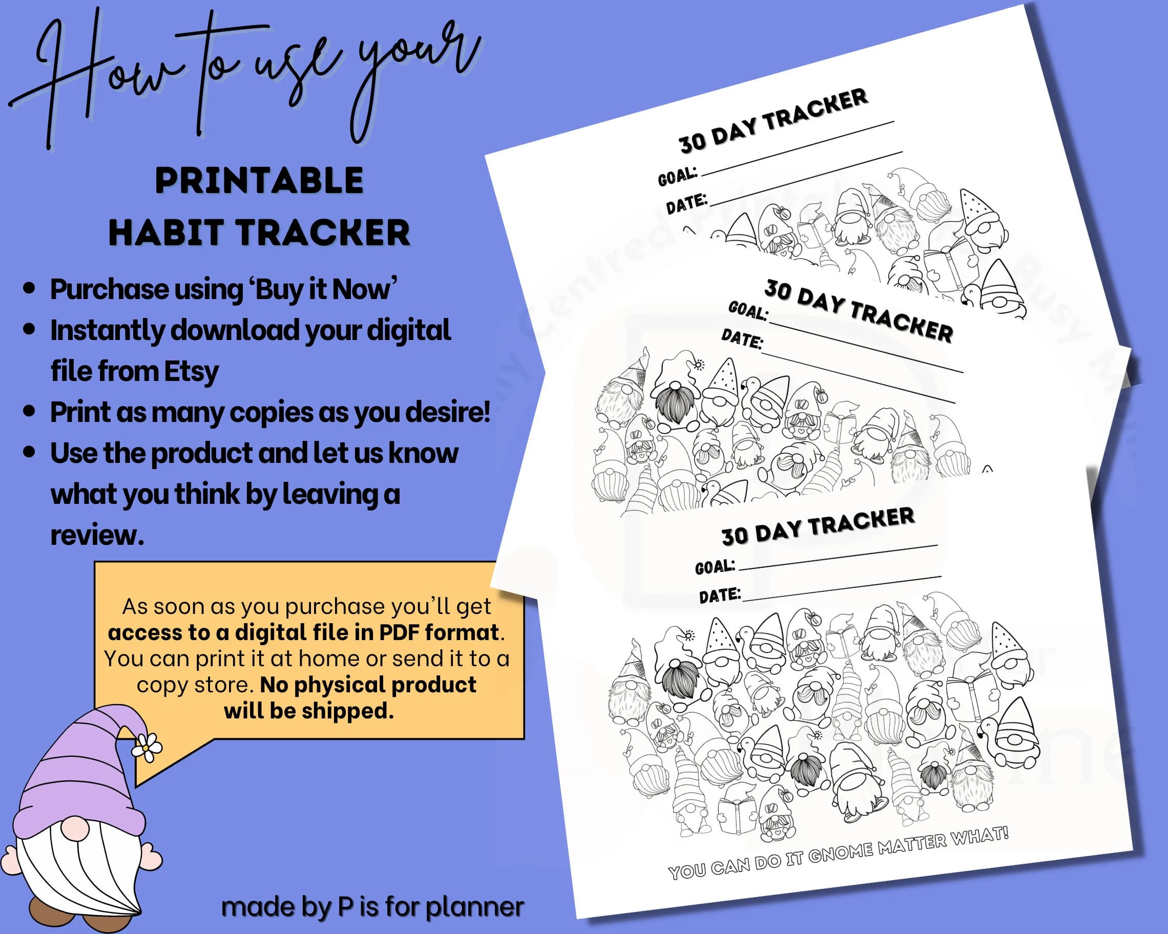 30 Day Habit Challenge, Habit Tracker, Goal Tracker, GoodNotes Tracker, Gnome Tracker, Letter & A4 Sizes - image 5