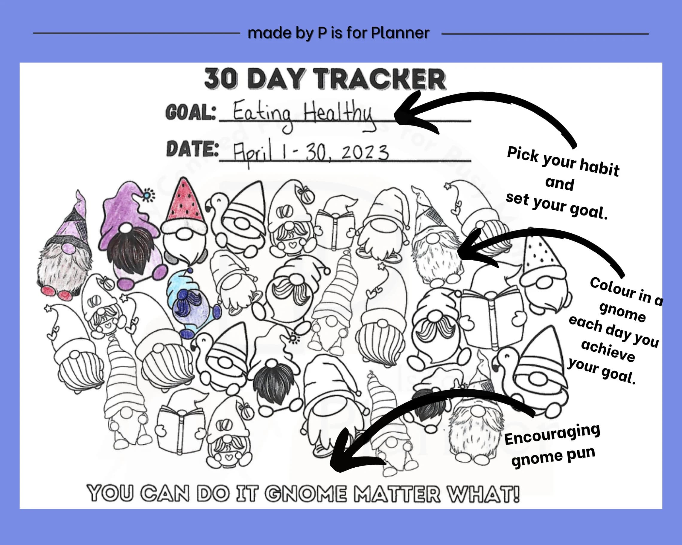 30 Day Habit Challenge, Habit Tracker, Goal Tracker, GoodNotes Tracker, Gnome Tracker, Letter & A4 Sizes - image 4