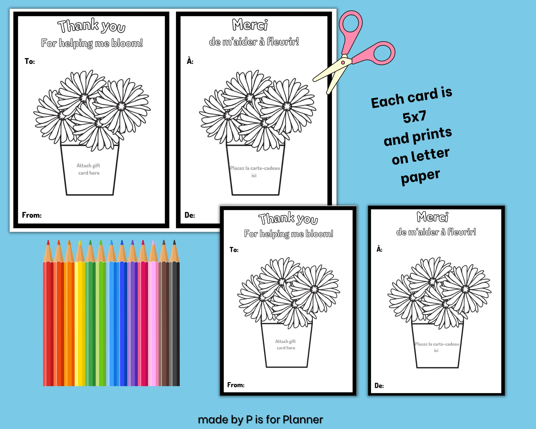 Thank you Teacher Card in English and French, Year End Teacher Gift, Teacher Appreciation Cards - image 2