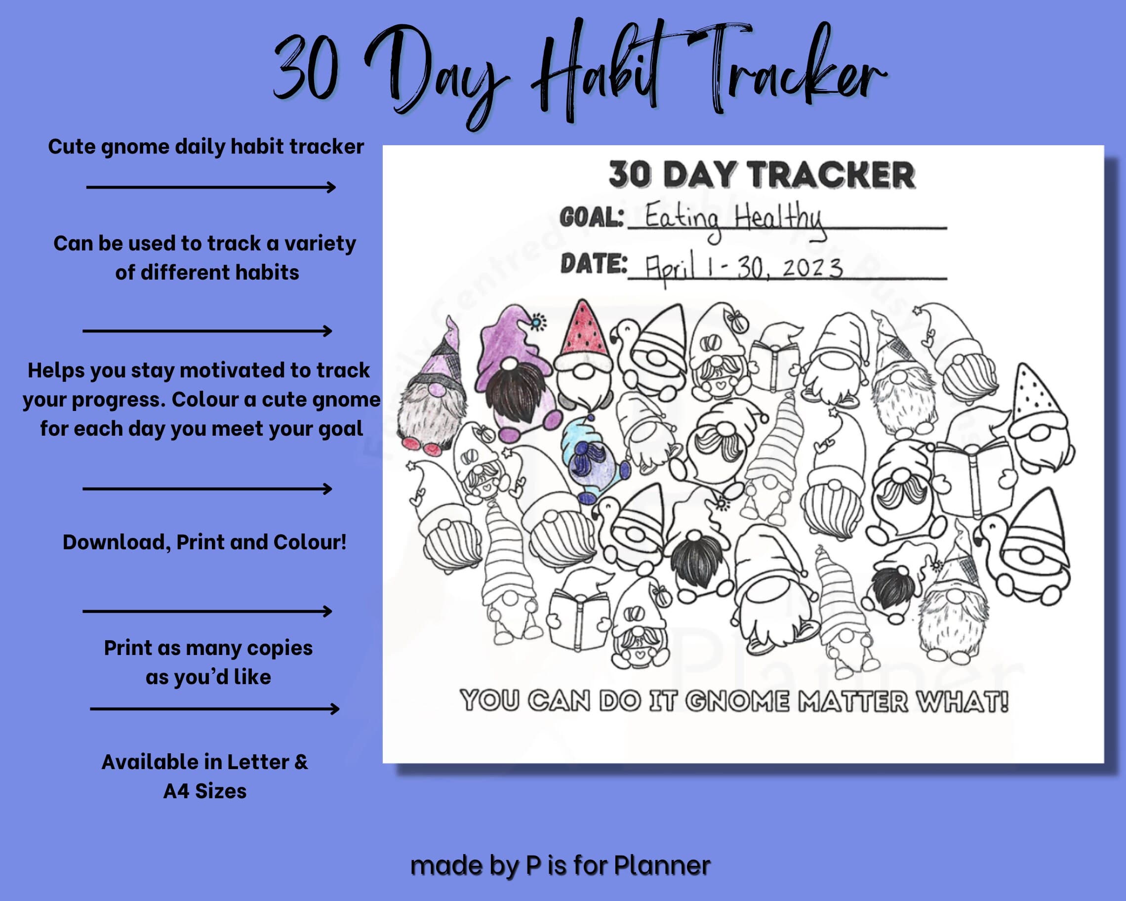 30 Day Habit Challenge, Habit Tracker, Goal Tracker, GoodNotes Tracker, Gnome Tracker, Letter & A4 Sizes - image 2