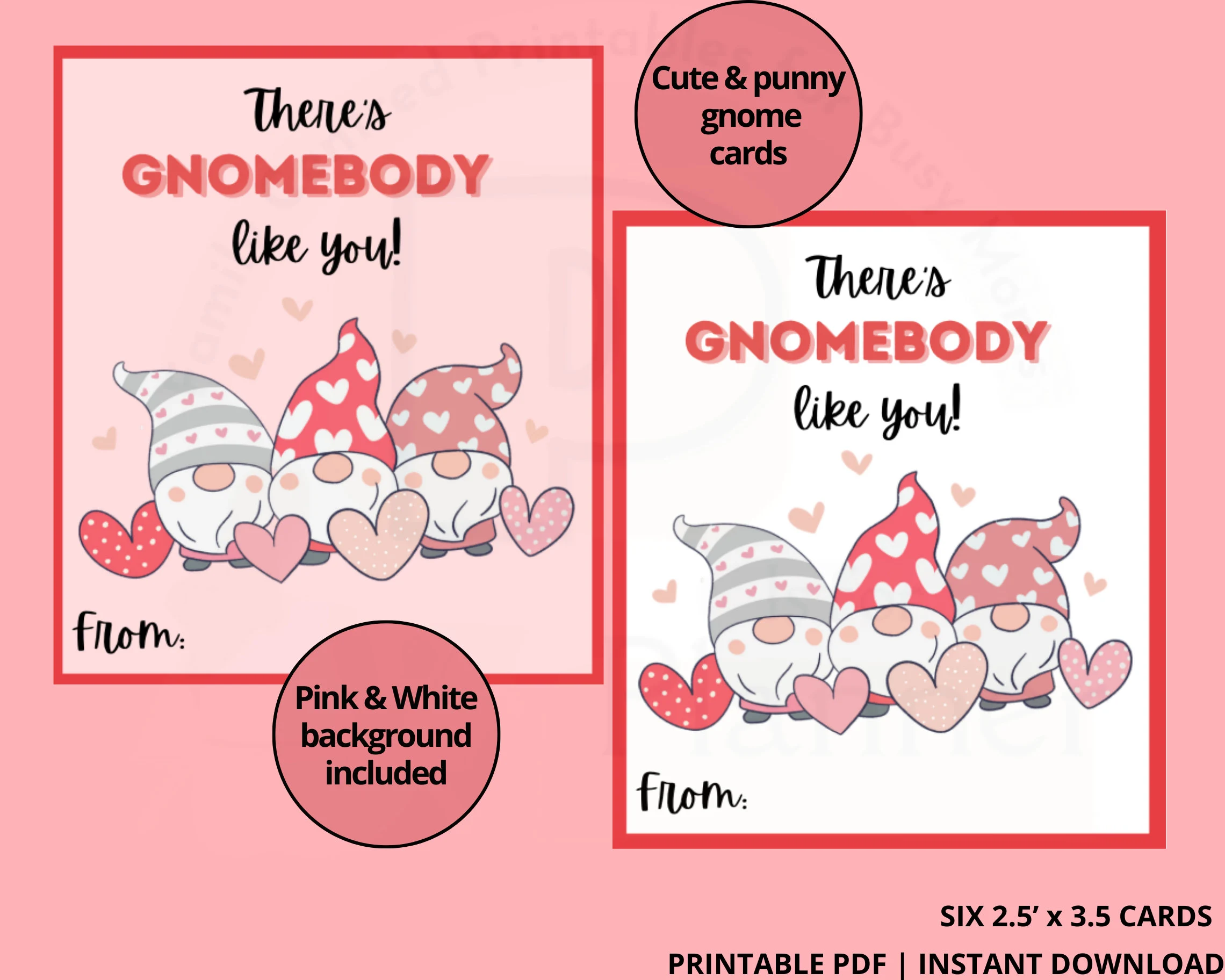 Gnome Valentines Cards, Printable Valentines, Classroom Valentines, Friendship cards,  Kids Activity, Valentines for school - image 2