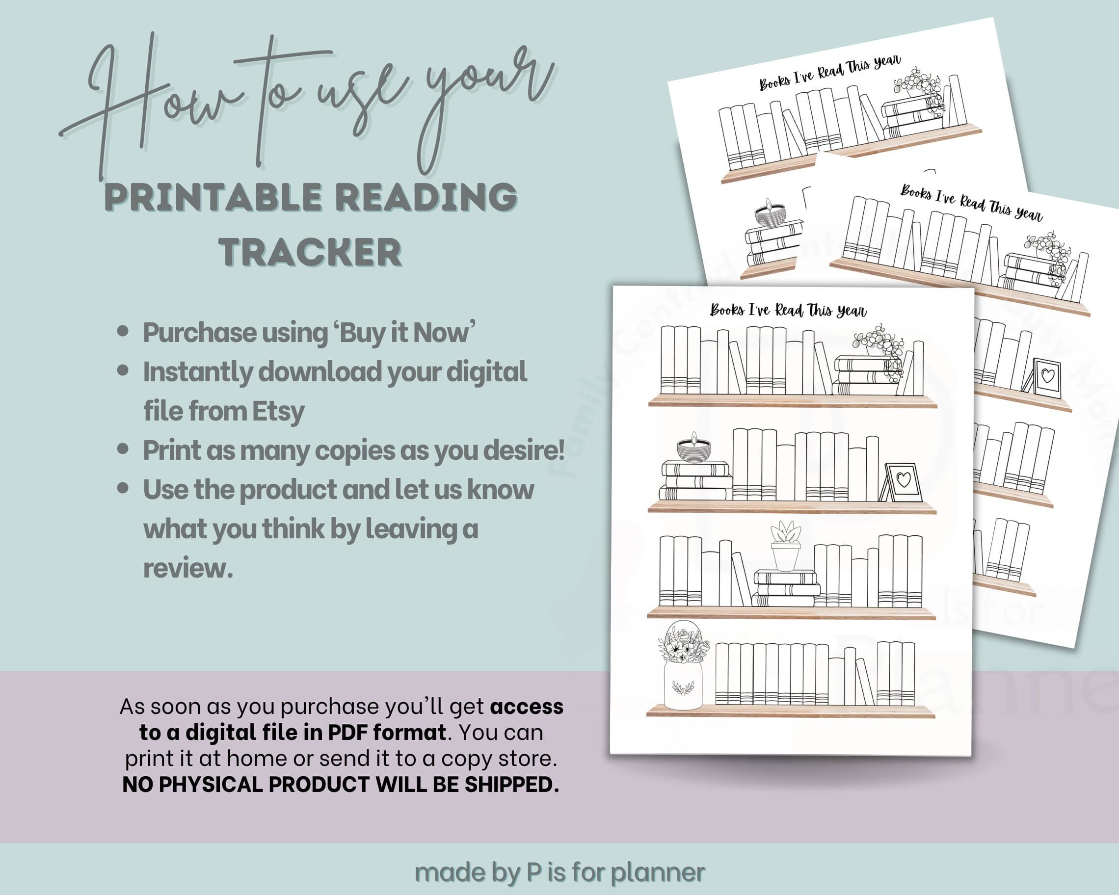 Book Tracker Printable Bookshelf Reading Log Planner Insert Plant Theme Book Journal Yearly Reading Challenge - image 3