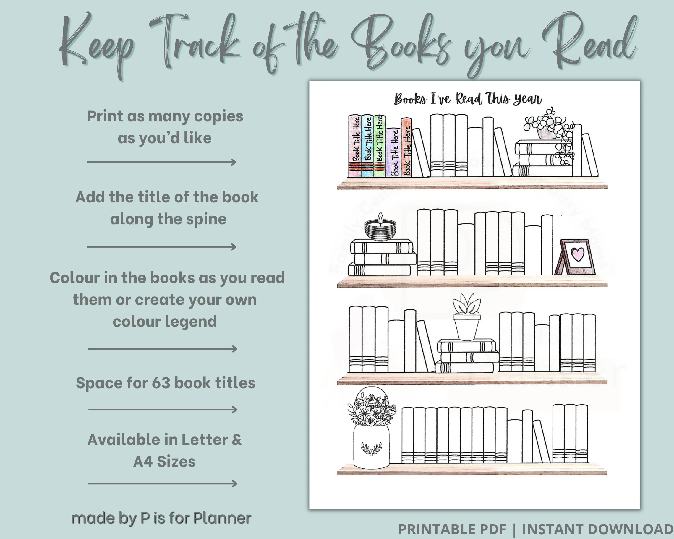 Book Tracker Printable Bookshelf Reading Log Planner Insert Plant Theme Book Journal Yearly Reading Challenge - image 5