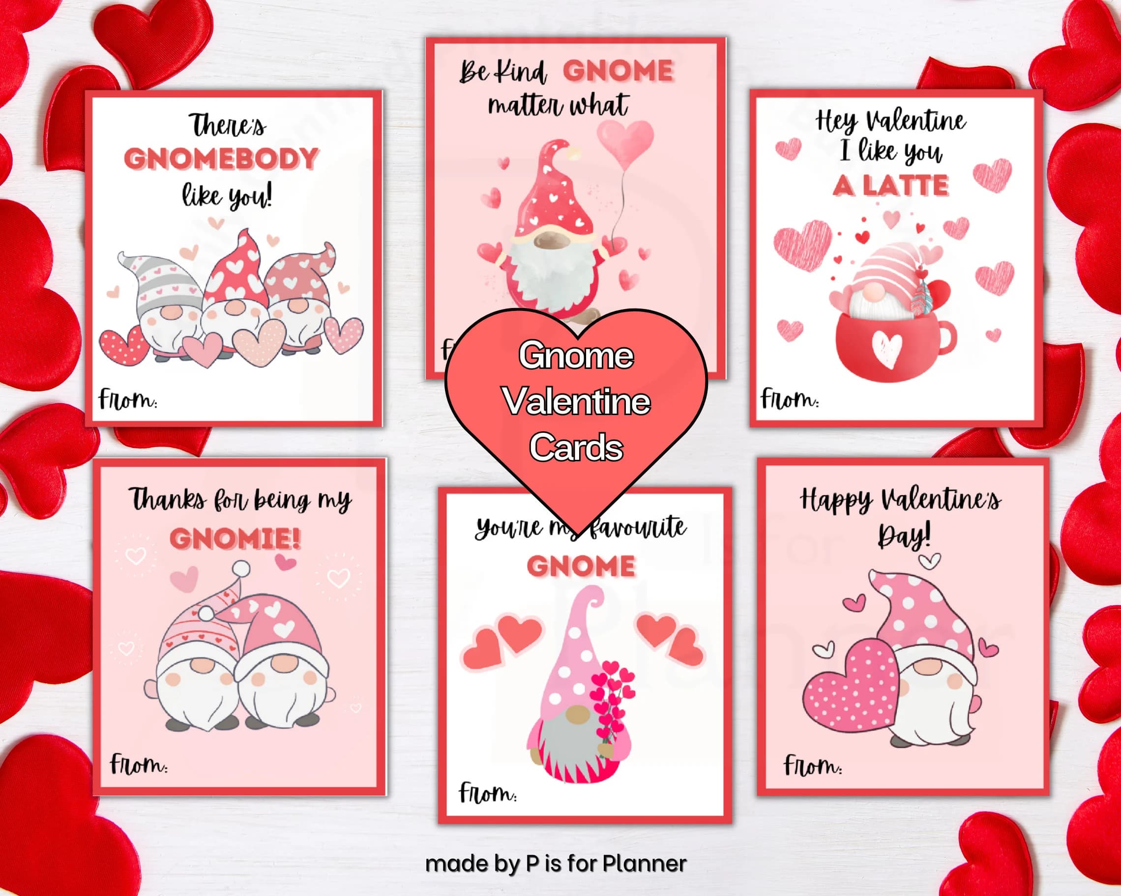 Gnome Valentines Cards, Printable Valentines, Classroom Valentines, Friendship cards,  Kids Activity, Valentines for school