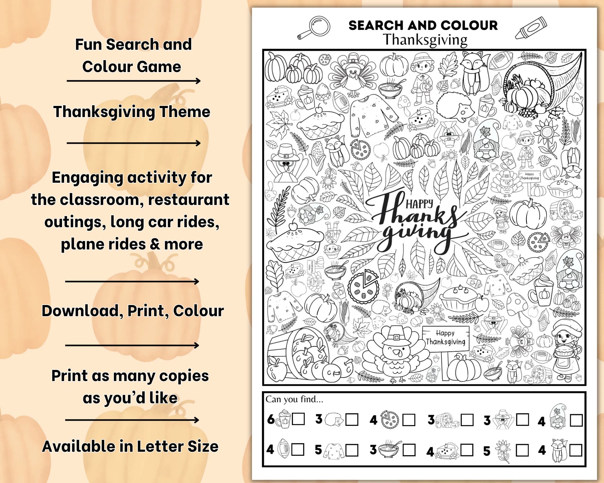 Thanksgiving Search and Colour Printable, Fall Colouring Page, I Spy Game, Printable Thanksgiving Activity - image 2