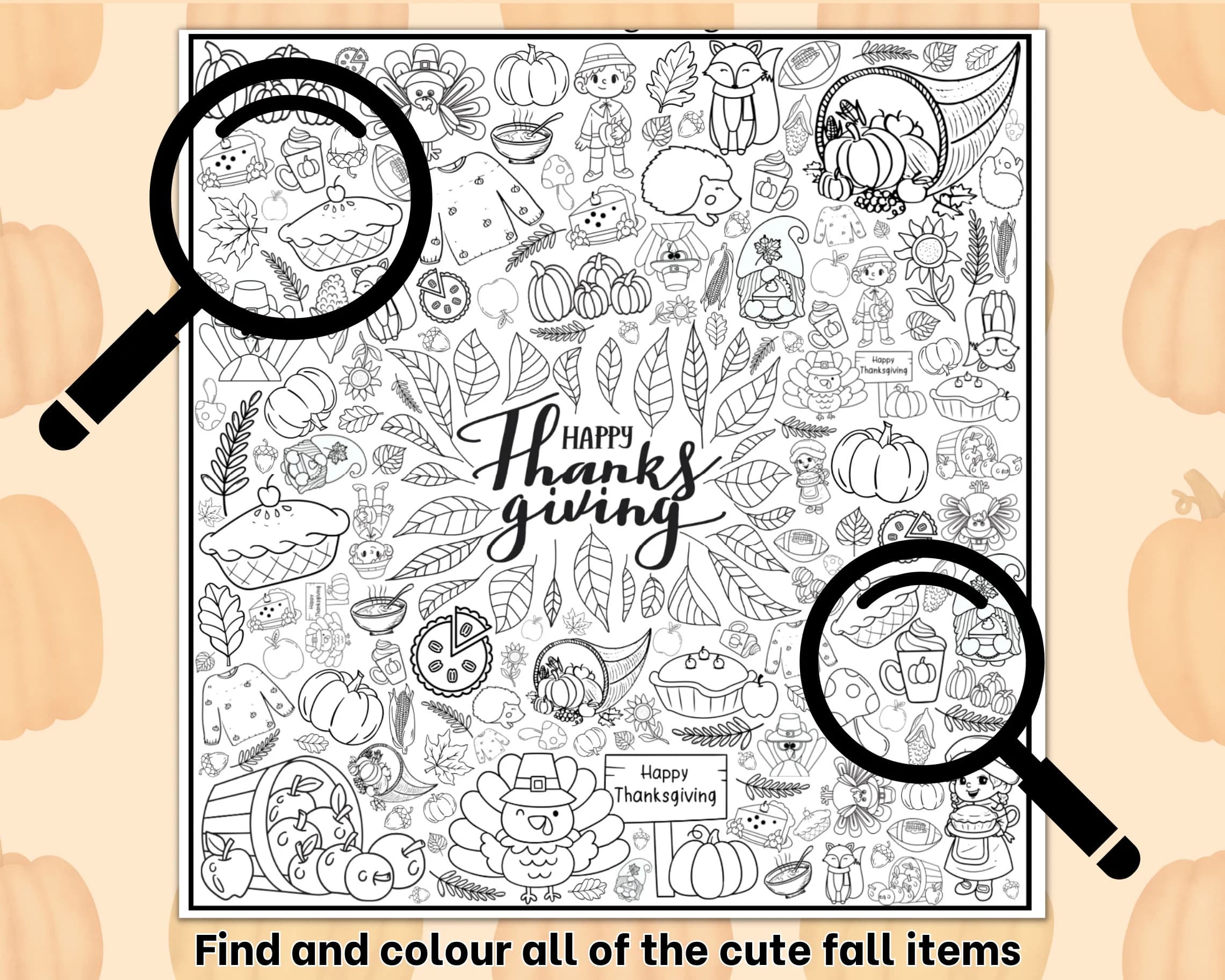 Thanksgiving Search and Colour Printable, Fall Colouring Page, I Spy Game, Printable Thanksgiving Activity - image 3