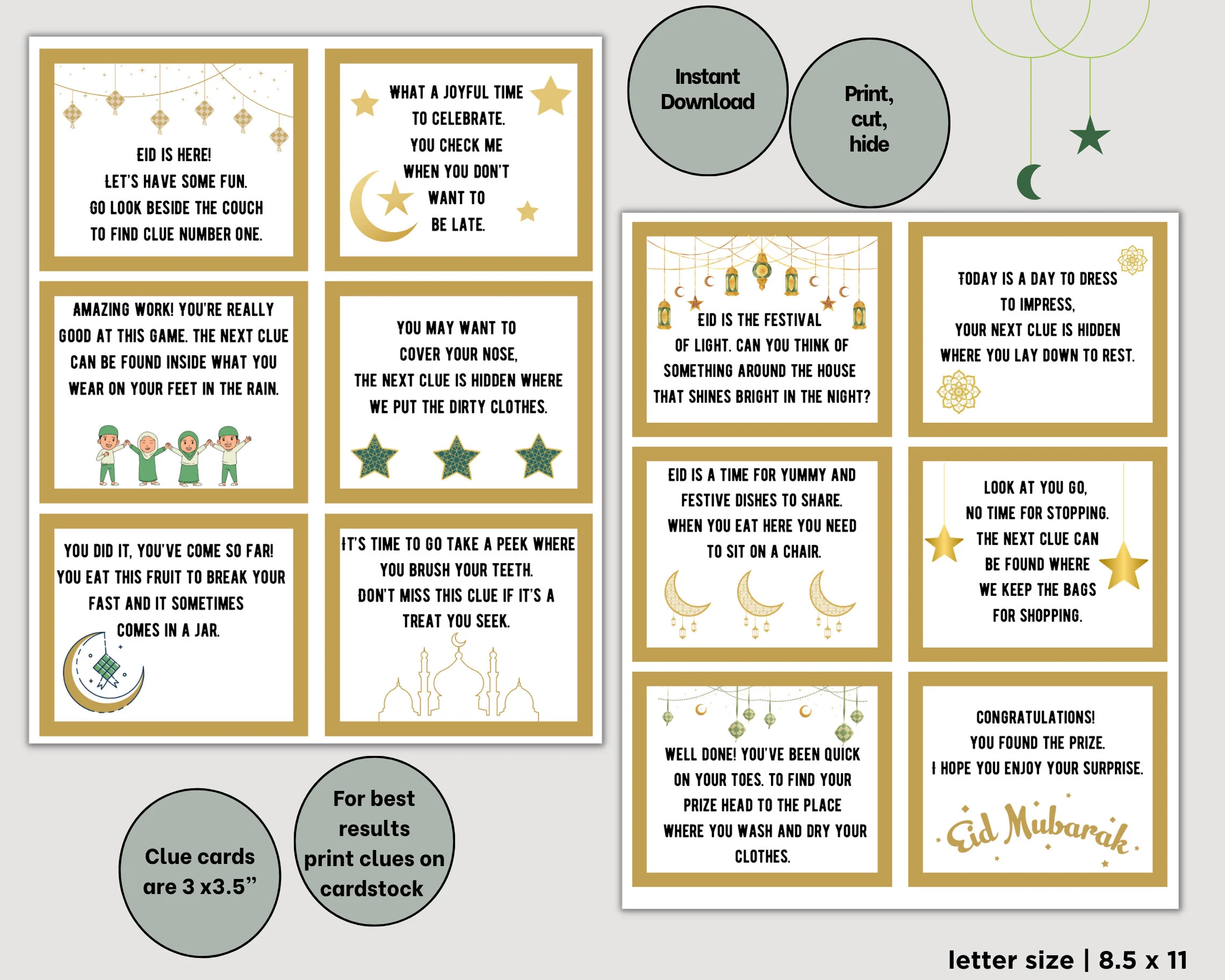 Eid Scavenger Hunt for Kids, Indoor Scavenger Hunt Clues, Ramadan Kids Treasure Hunt Clues, Printable Eid Activity, Ramadan Game - image 4