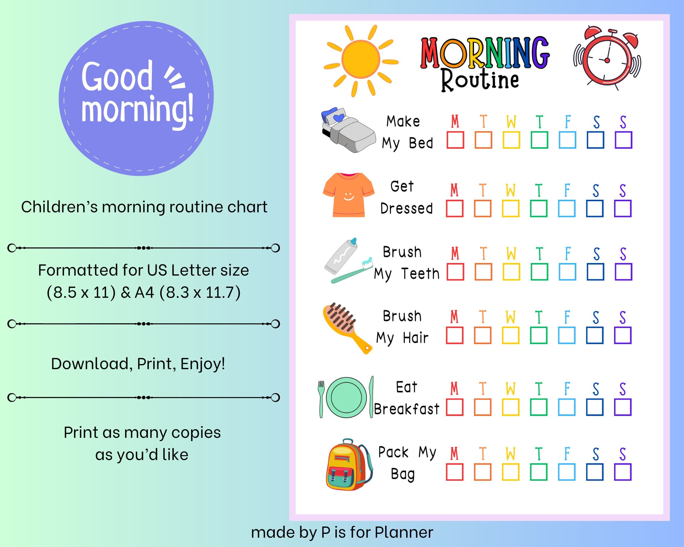 Kids Morning/Bedtime Checklist Printable, Kids Routine Chart, Checklist Template - image 2