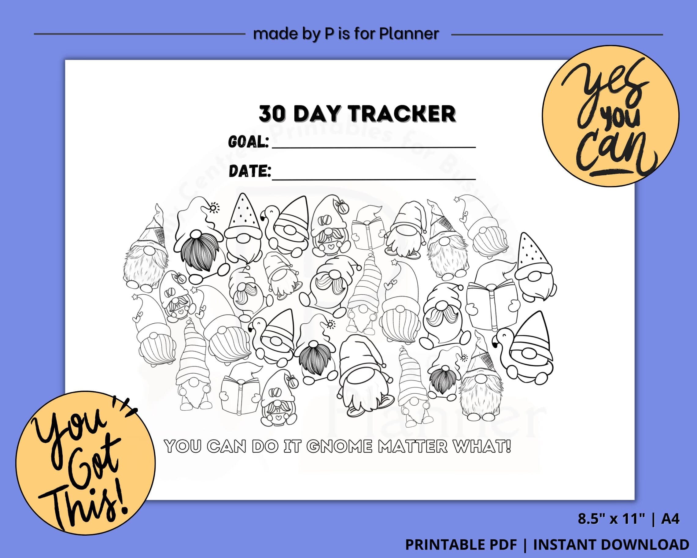 30 Day Habit Challenge, Habit Tracker, Goal Tracker, GoodNotes Tracker, Gnome Tracker, Letter & A4 Sizes - image 3