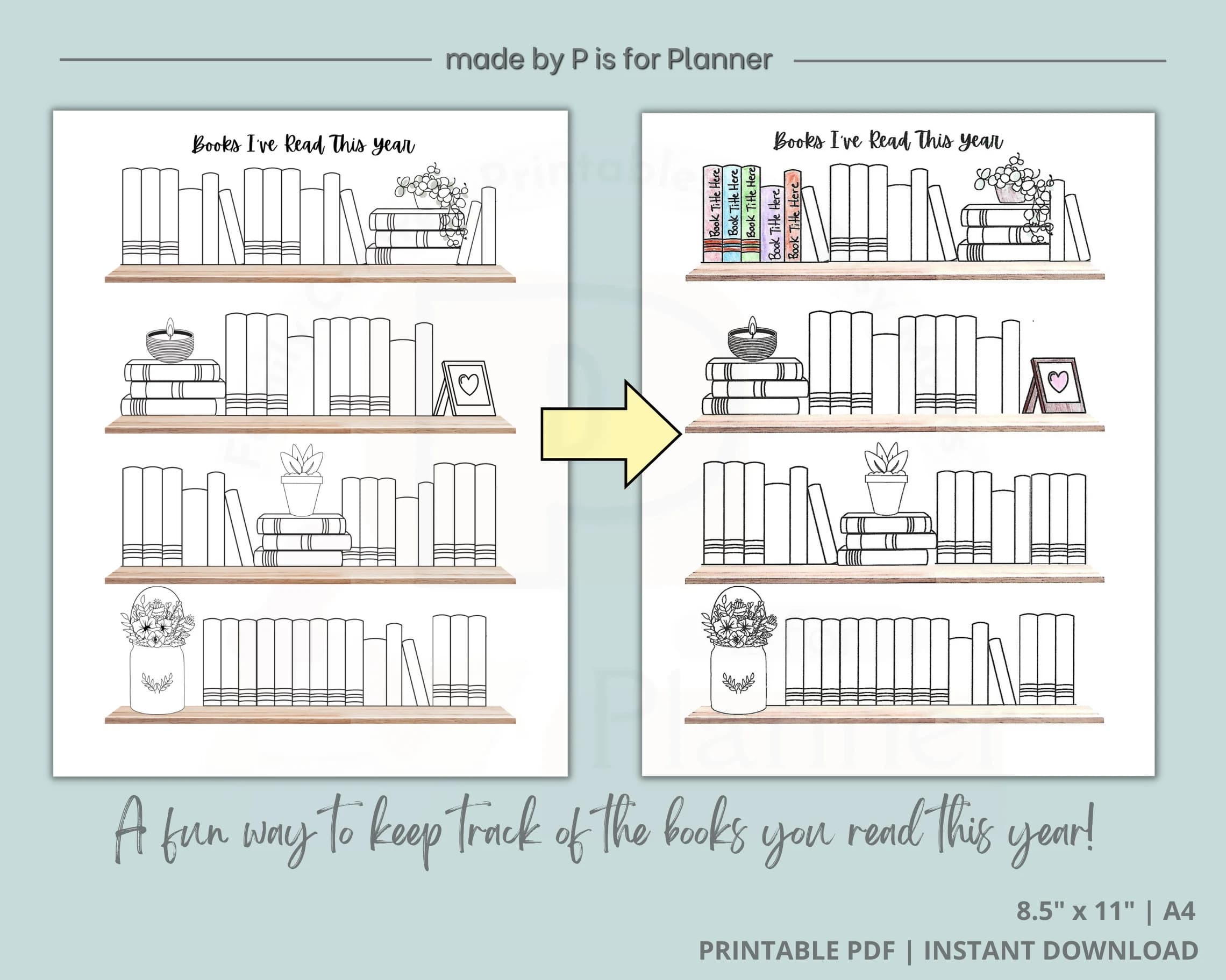 Book Tracker Printable Bookshelf Reading Log Planner Insert Plant Theme Book Journal Yearly Reading Challenge - image 2