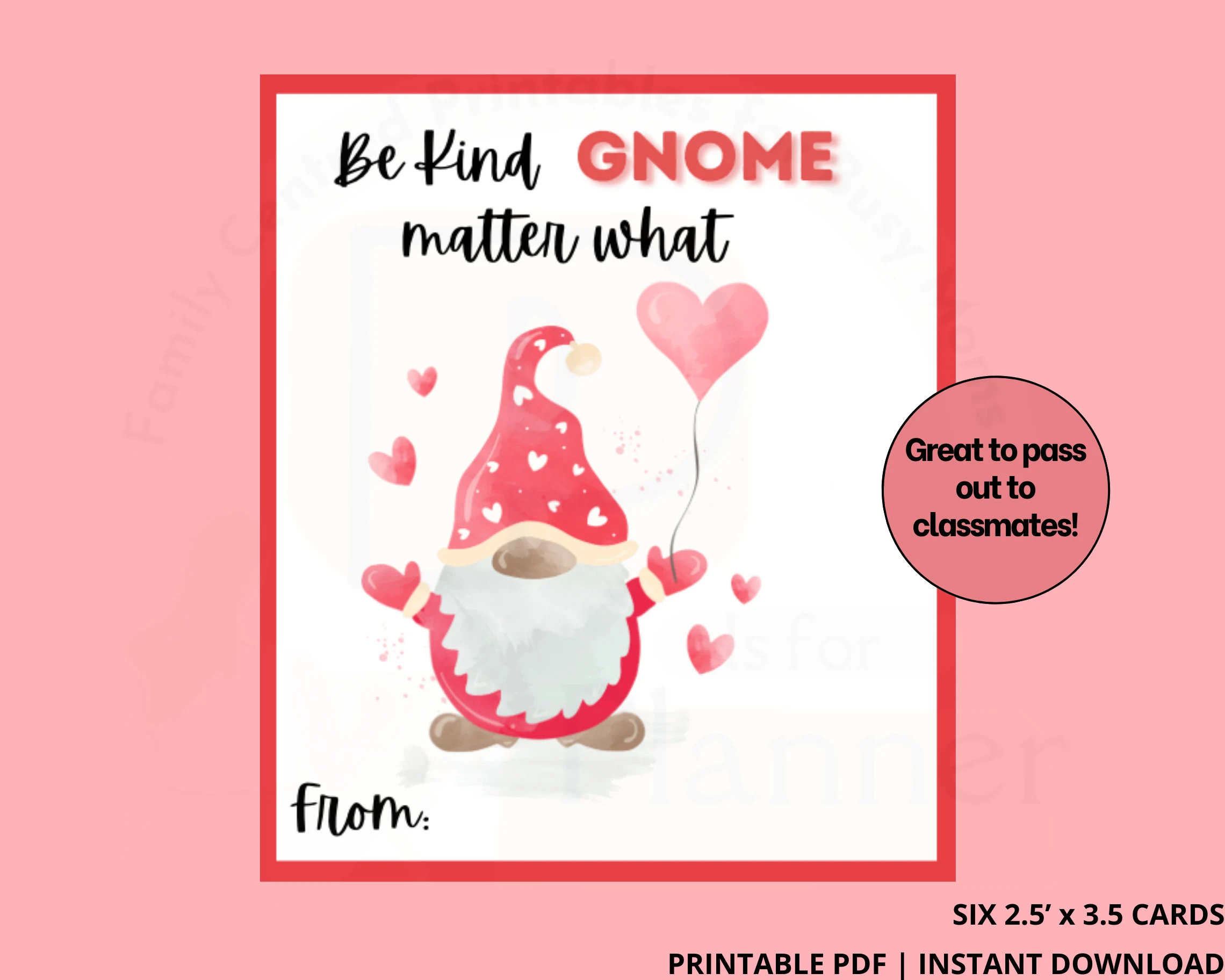 Gnome Valentines Cards, Printable Valentines, Classroom Valentines, Friendship cards,  Kids Activity, Valentines for school - image 3