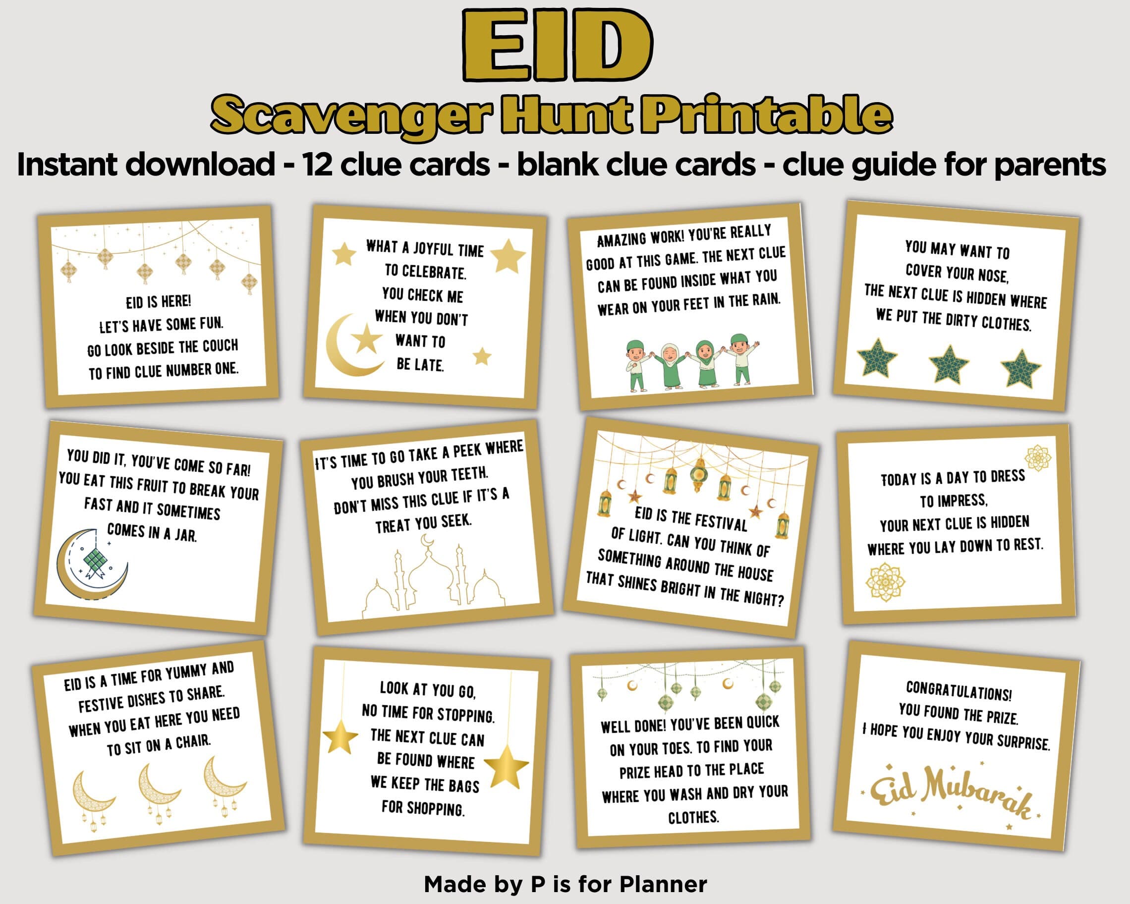 Eid Scavenger Hunt for Kids, Indoor Scavenger Hunt Clues, Ramadan Kids Treasure Hunt Clues, Printable Eid Activity, Ramadan Game - image 3