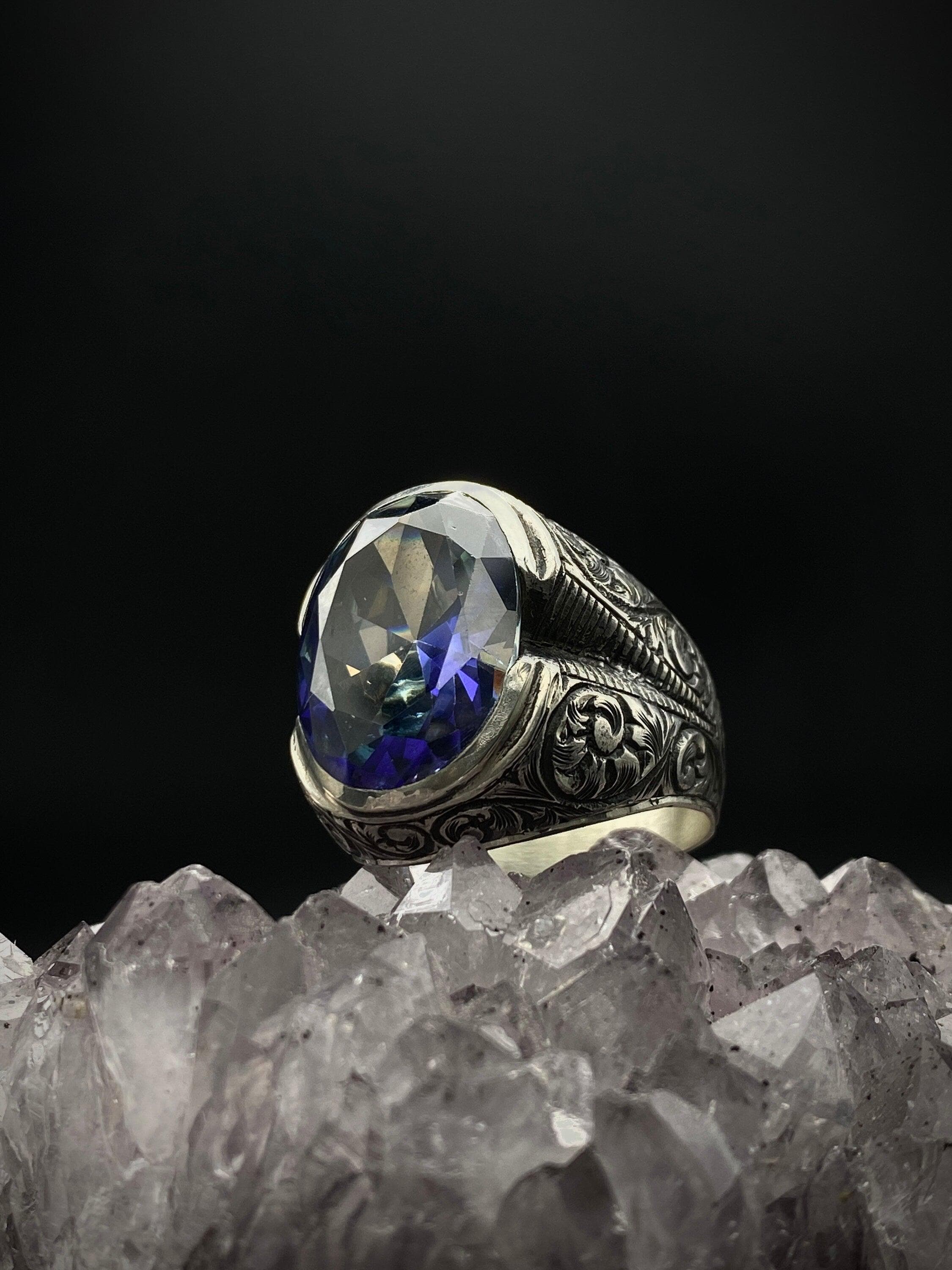 Mystic Topaz Sterling Silver Ring: Hand-Engraved Ottoman Boho Ring - image 3