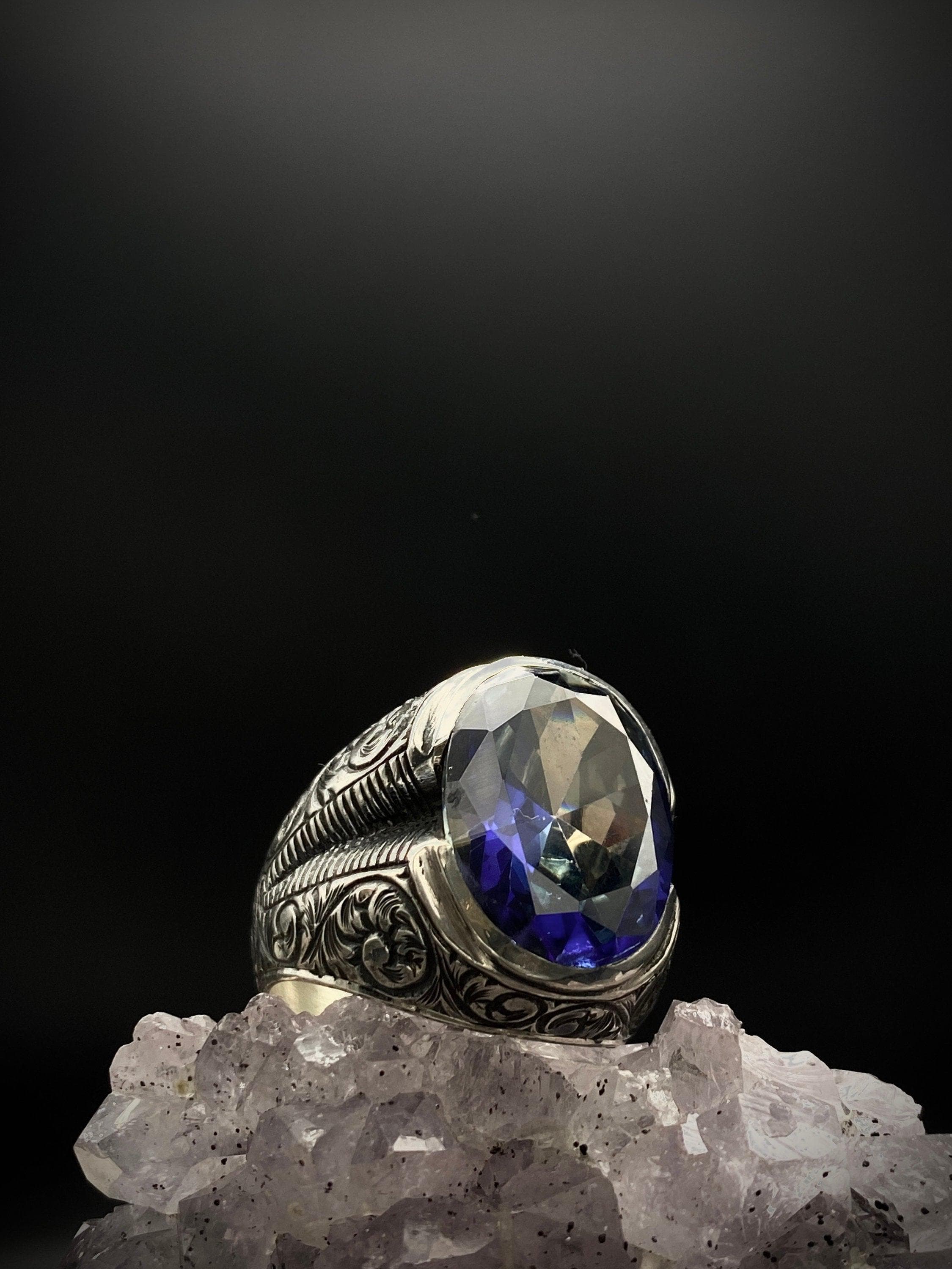 Mystic Topaz Sterling Silver Ring: Hand-Engraved Ottoman Boho Ring - image 4