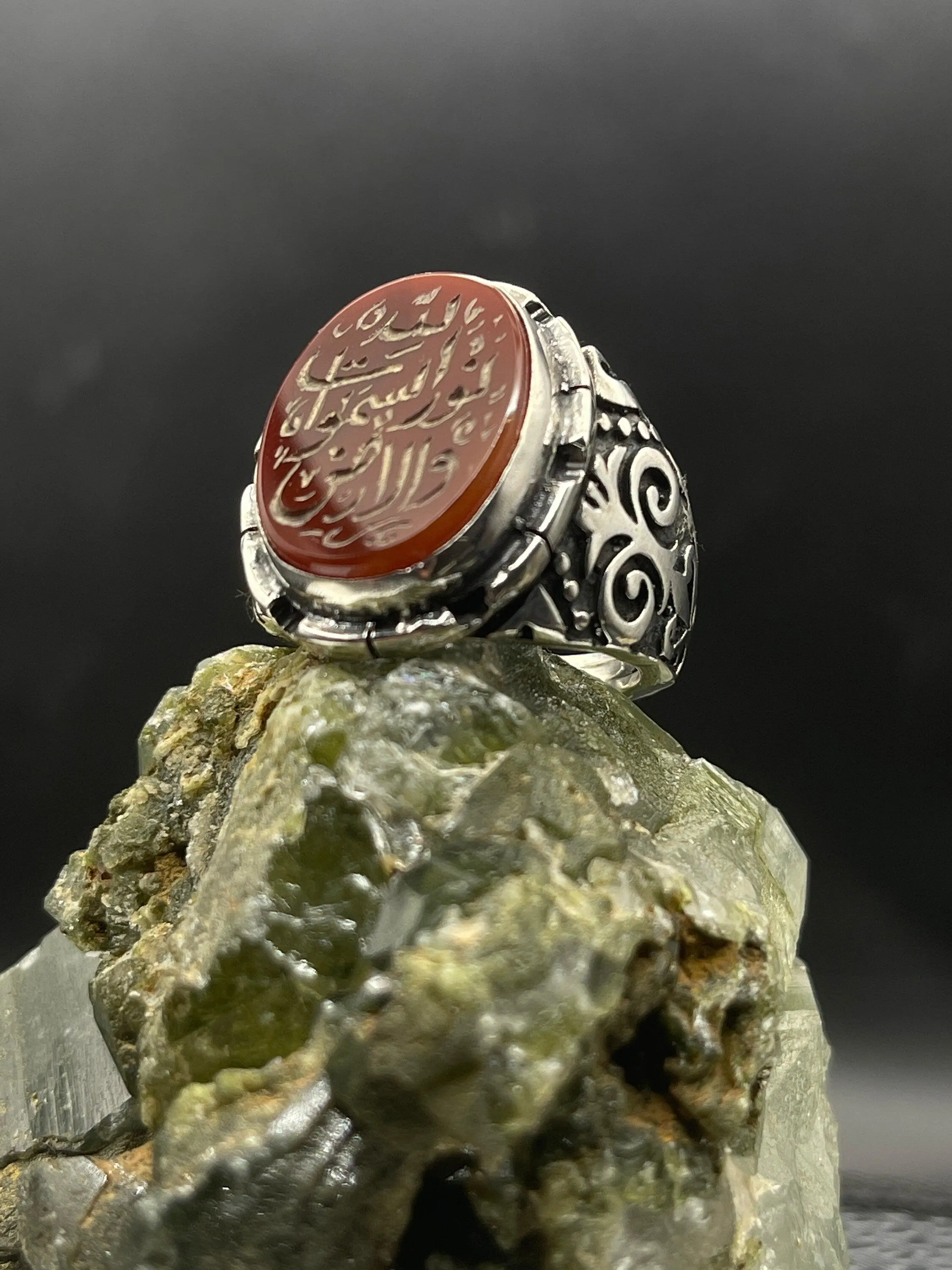 Agate Stone Ring,Engraving Silver Ring, 925k Sterling Silver, Men Jewelry, Personalized Jewelry, Calligraphy on Ring, Muslim Gift - image 4