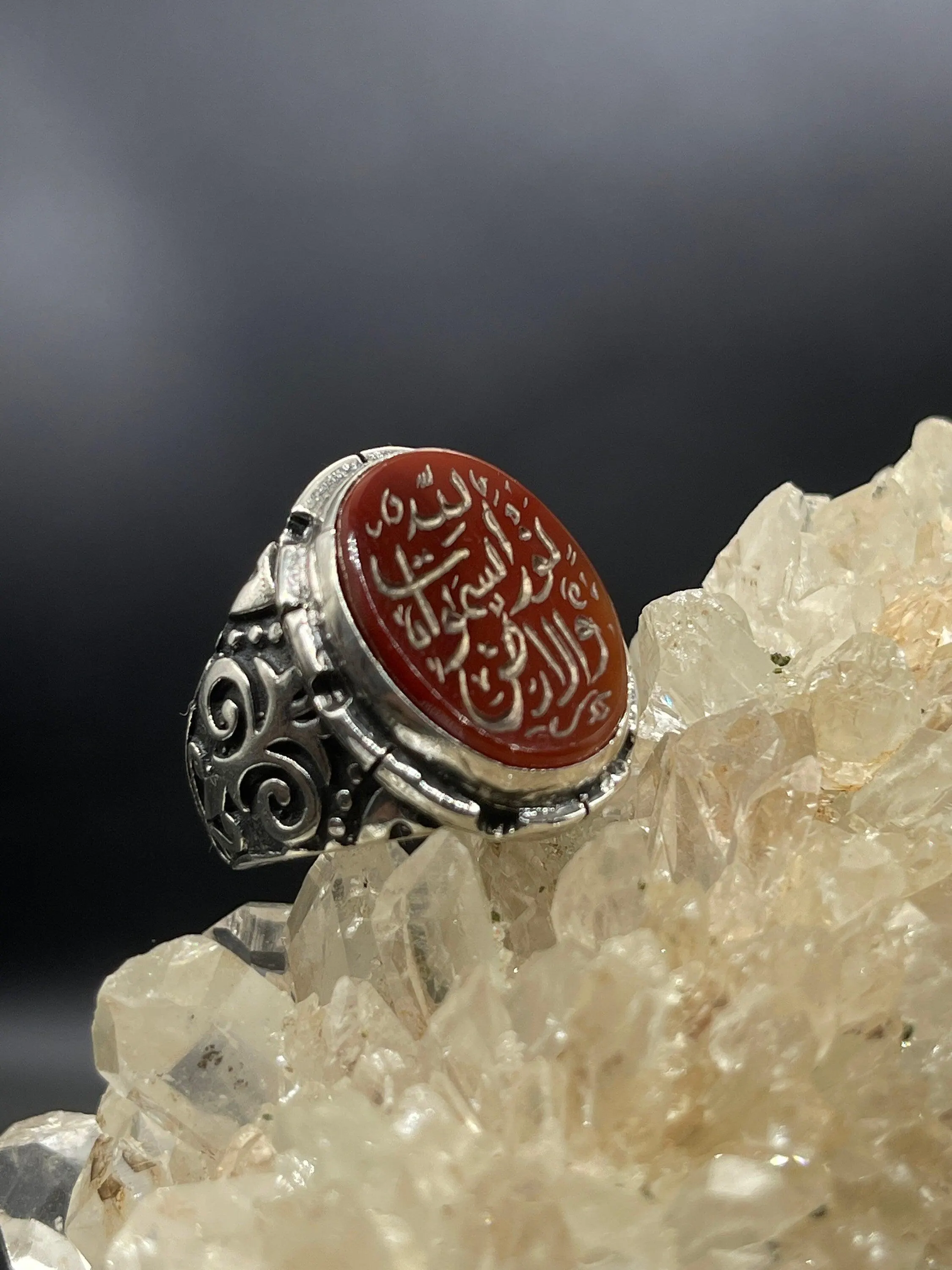 Agate Stone Ring,Engraving Silver Ring, 925k Sterling Silver, Men Jewelry, Personalized Jewelry, Calligraphy on Ring, Muslim Gift - image 5