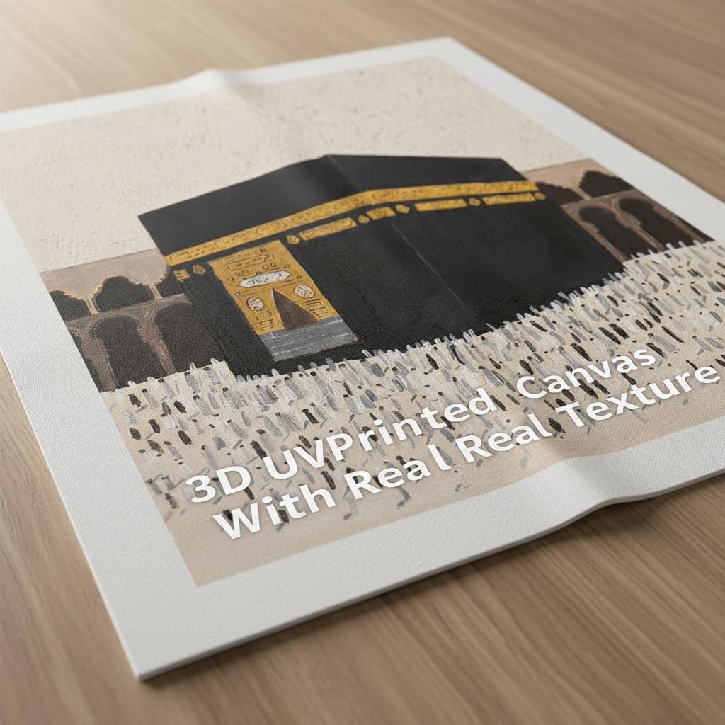 Kaaba Crowd Textured Art Print | Black Gold Islamic Wall Decor, Mecca Masjid Al-Haram Canvas - image 3