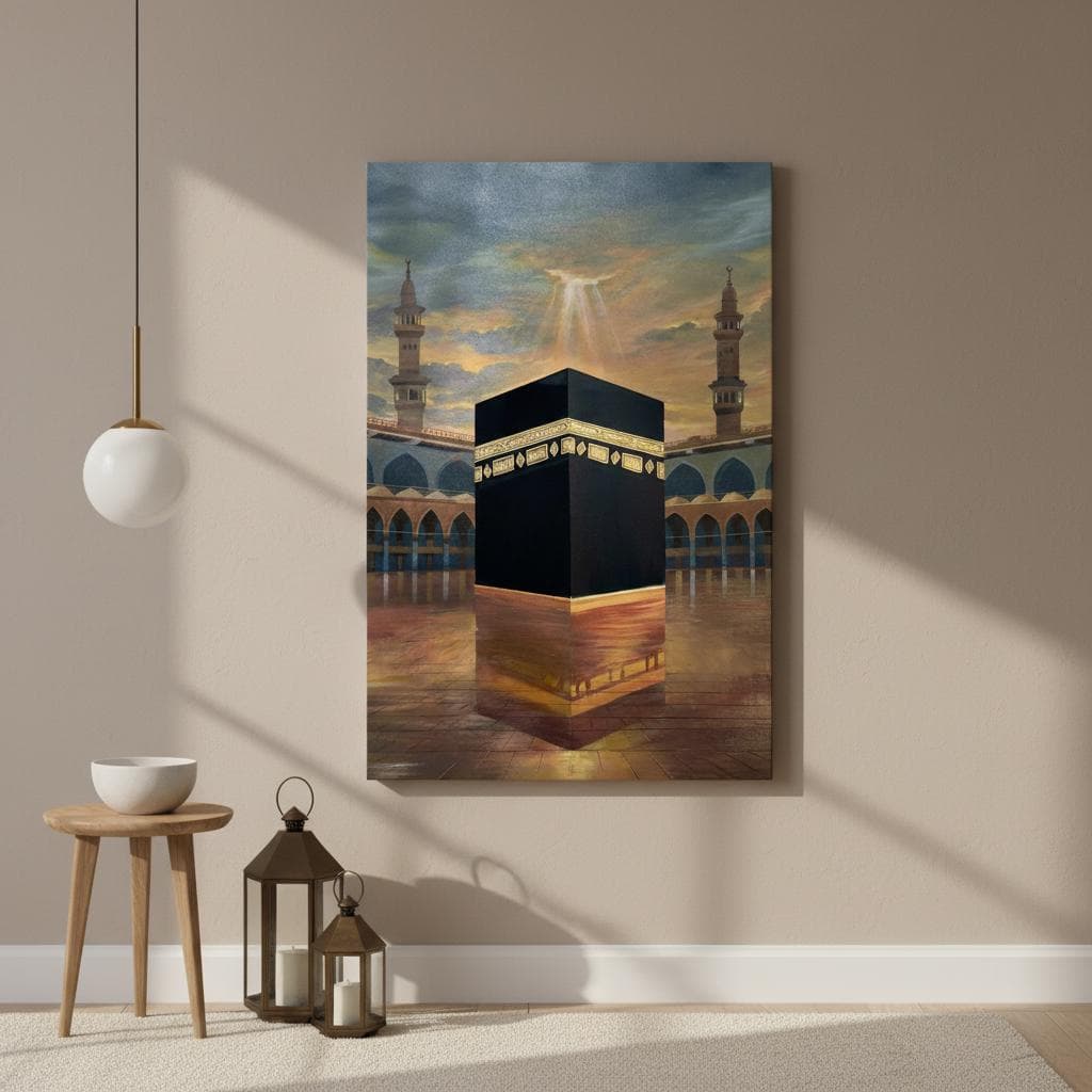 Kaaba Mecca Oil Painting Art Print | Sunset Mosque Landscape