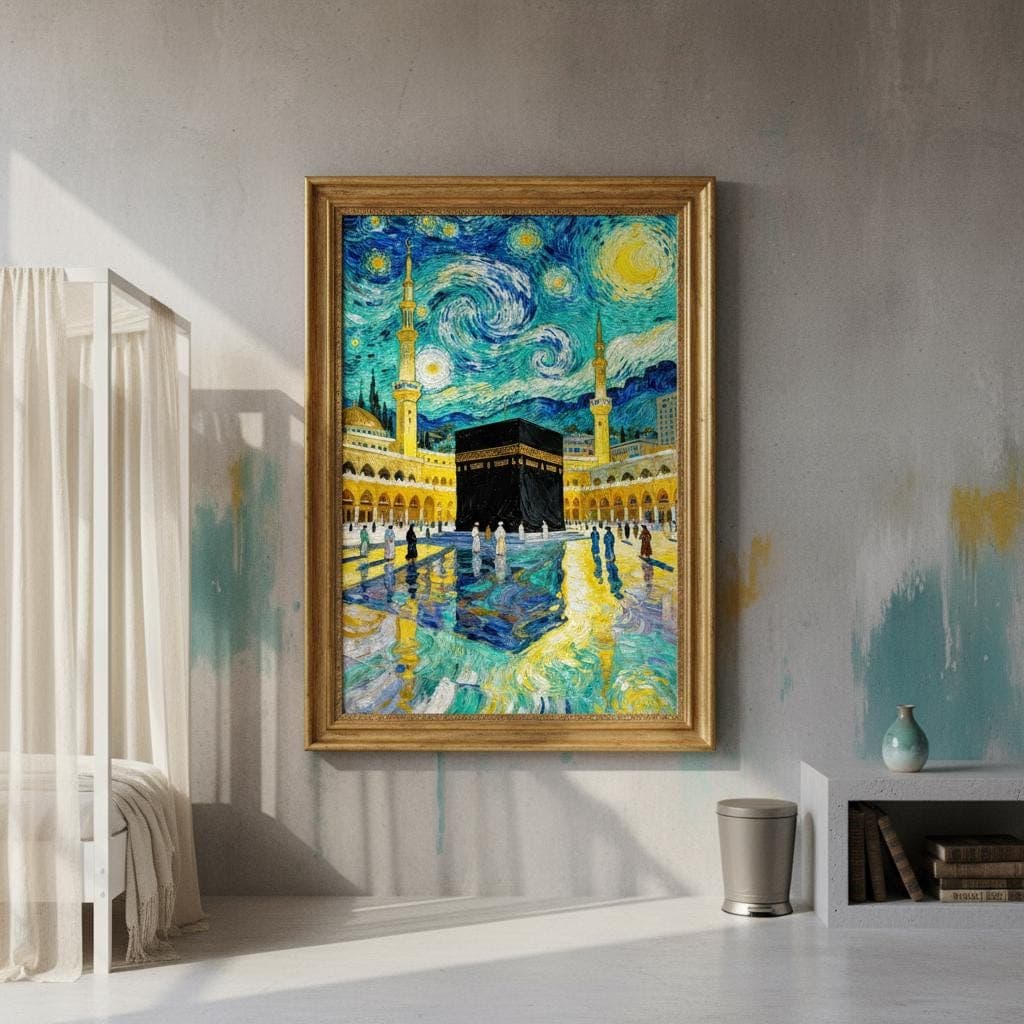 Kaaba Starry Night Canvas Print | Islamic Art, Mecca Masjid Decor