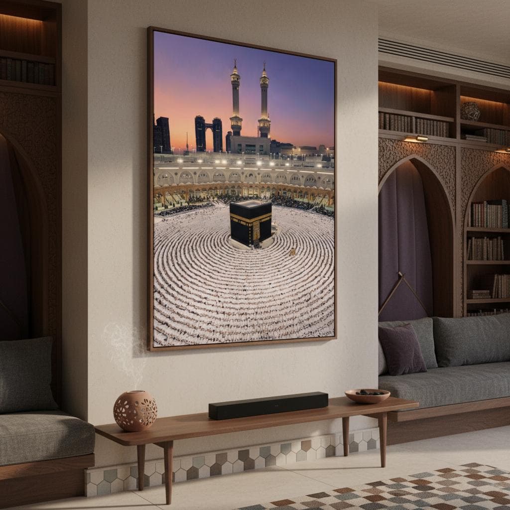 Kaaba Sunset Wall Art | Islamic Pilgrimage, Abstract Purple Pink Sky - image 3