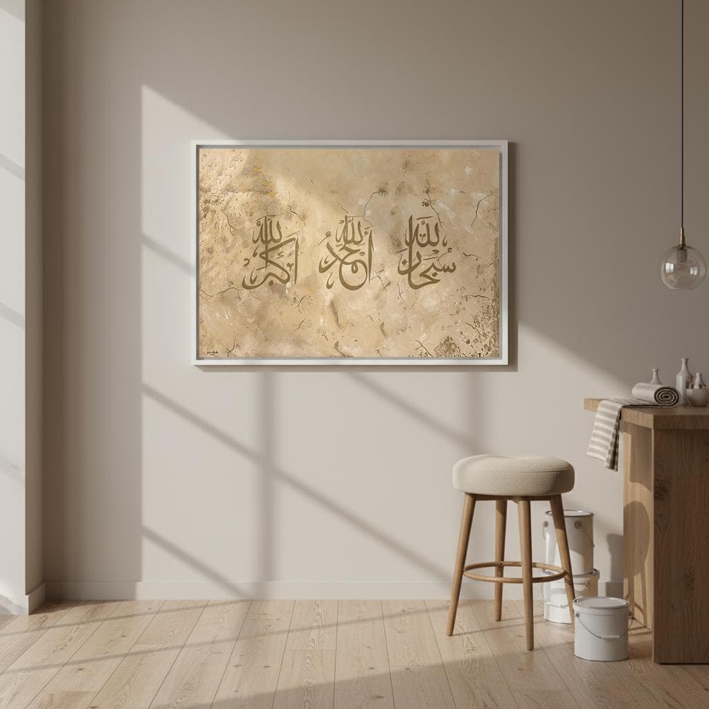 Islamic Wall Art, Abstract Muslim Decor, Beige Brown Calligraphy Print