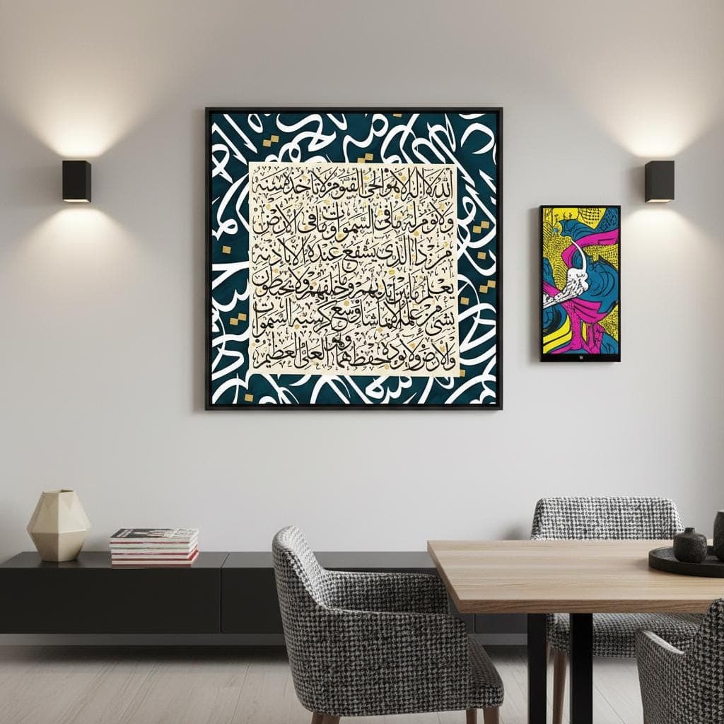 Ayatul Kursi Arabic Calligraphy Art Print | Gold Teal Abstract Islamic Wall Decor - image 4