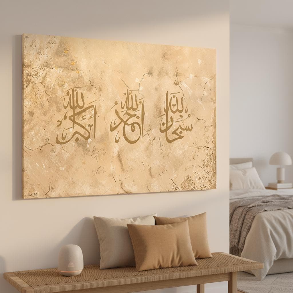 Islamic Wall Art, Abstract Muslim Decor, Beige Brown Calligraphy Print - image 3
