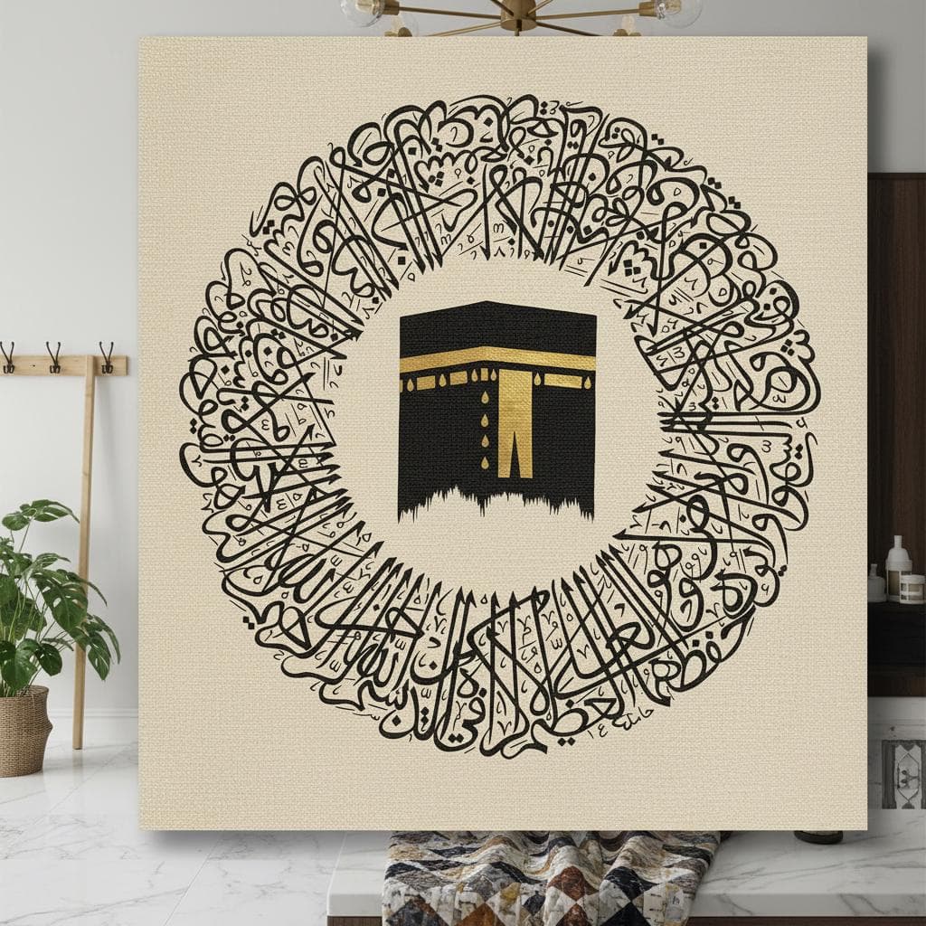 Ayatul Kursi Islamic Art | Kaaba, Black & Gold Textured Print - image 3