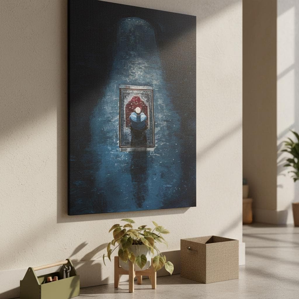 Islamic Prayer Art Print | Moody Blue & Red Spiritual Canvas Decor - image 3