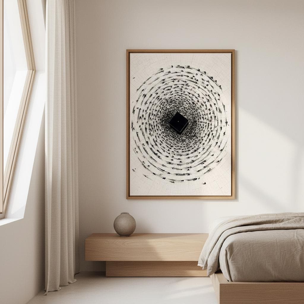 Kaaba Tawaaf Art Print | Minimalist Black and White Islamic Wall Decor - image 2