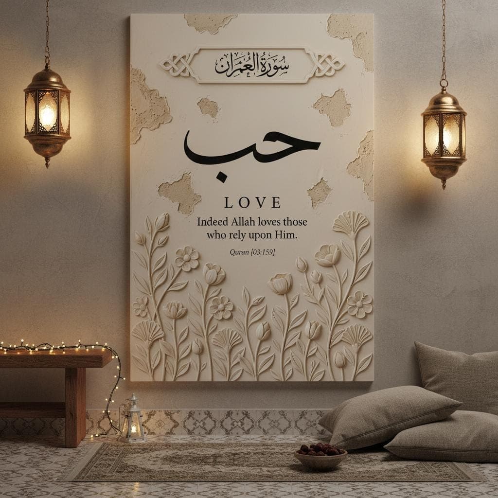 Arabic Calligraphy Love Art | Textured Quranic Verse Print, Floral Islamic Decor - image 5