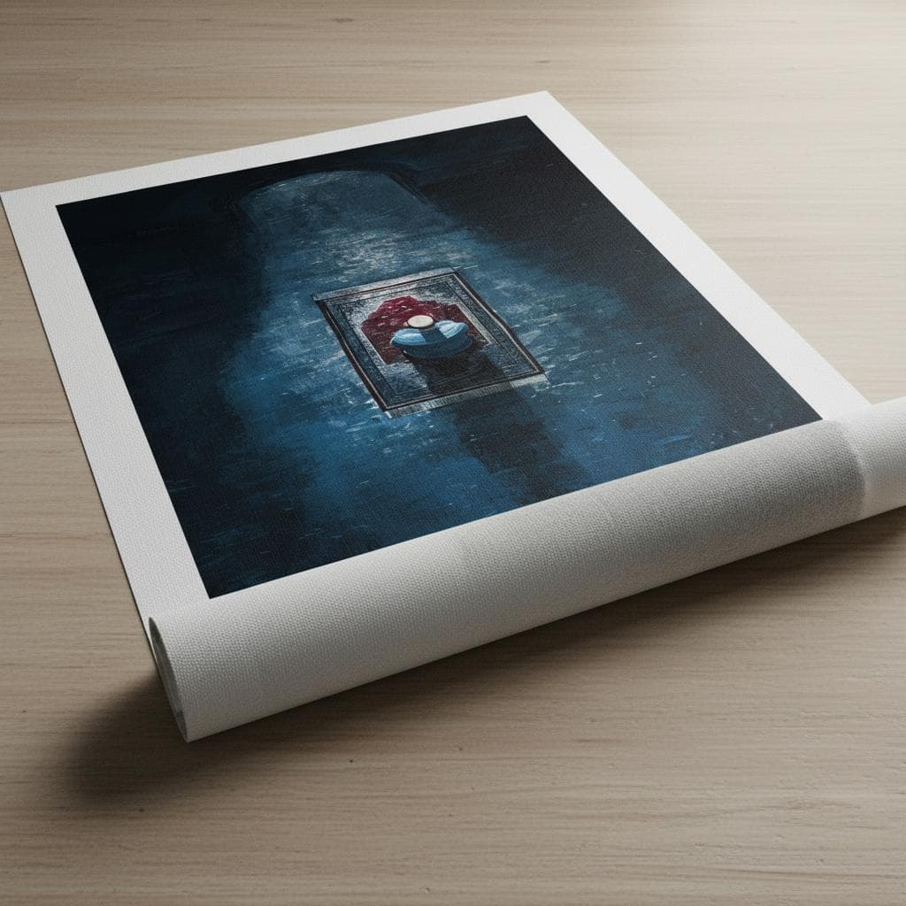 Islamic Prayer Art Print | Moody Blue & Red Spiritual Canvas Decor - image 5