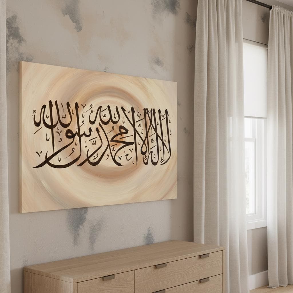 Islamic Calligraphy Art Print | Tawhid Shahada, Brown Cream Swirl - image 3