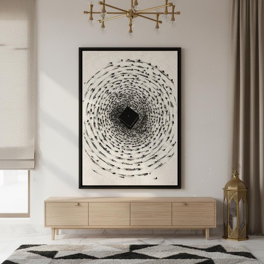 Kaaba Tawaaf Art Print | Minimalist Black and White Islamic Wall Decor - image 4