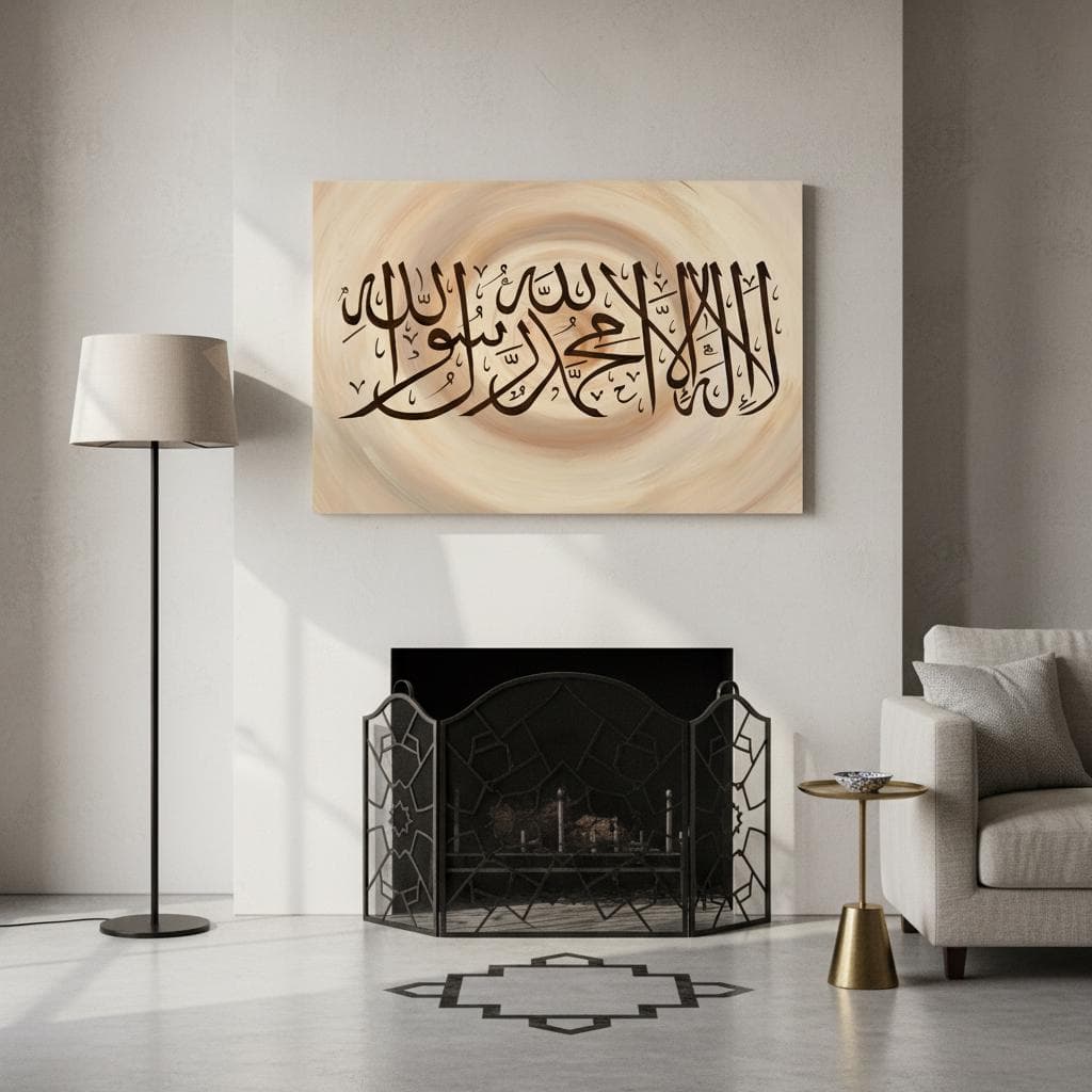 Islamic Calligraphy Art Print | Tawhid Shahada, Brown Cream Swirl - image 4