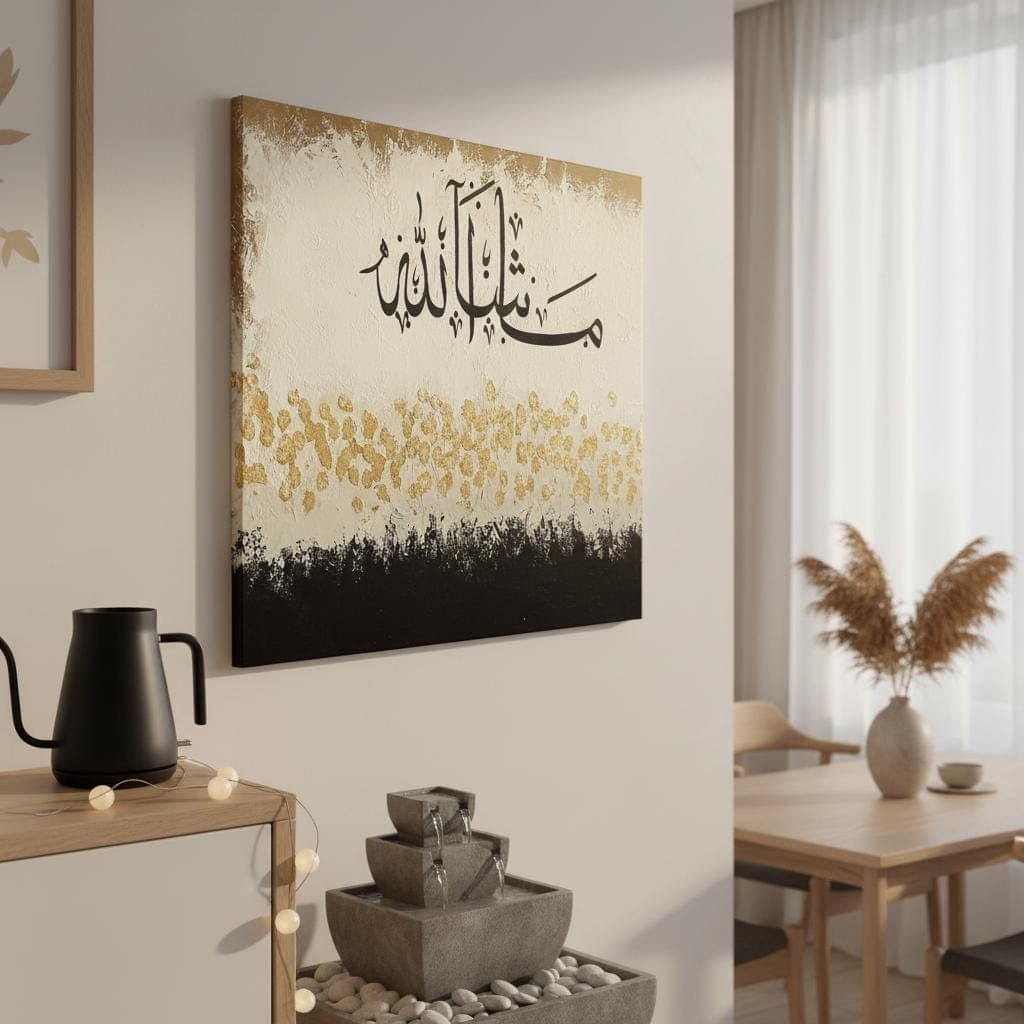 Masha'Allah Abstract Islamic Art Print | Modern Gold & Teal Calligraphy Wall Decor | Spiritual Home Accent - image 3