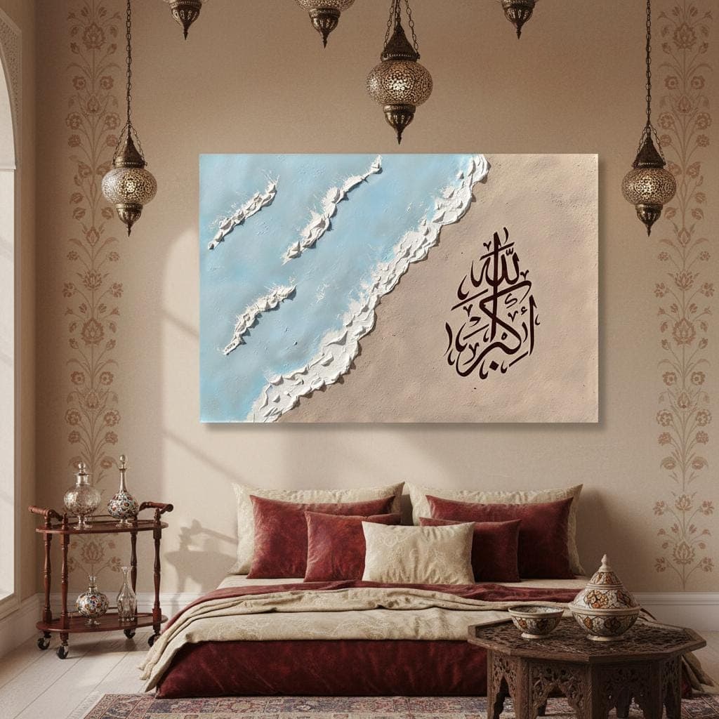 Allahuakbar Abstract Art | Blue Wave Beach Print | Coastal Islamic Wall Decor - image 4