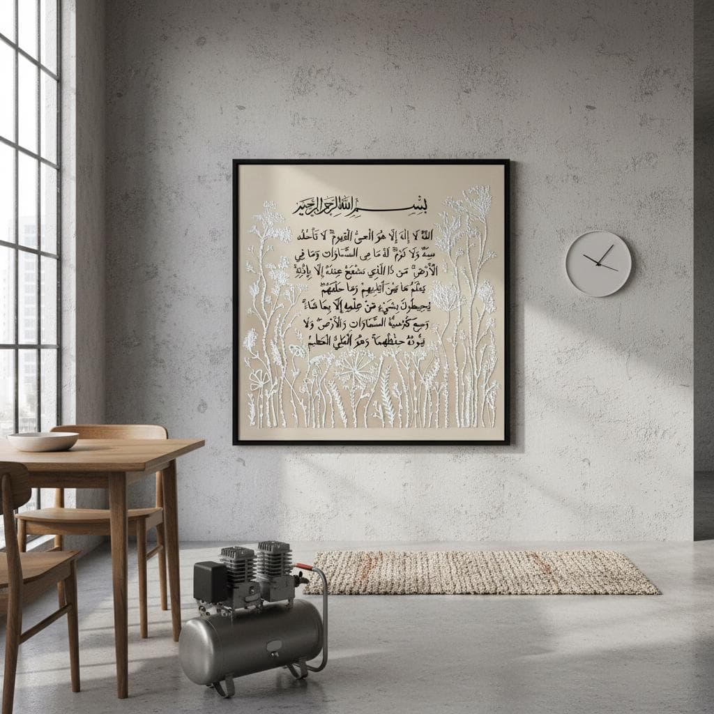 Ayatul Kursi Canvas Art – Islamic Calligraphy, Floral Texture - image 4