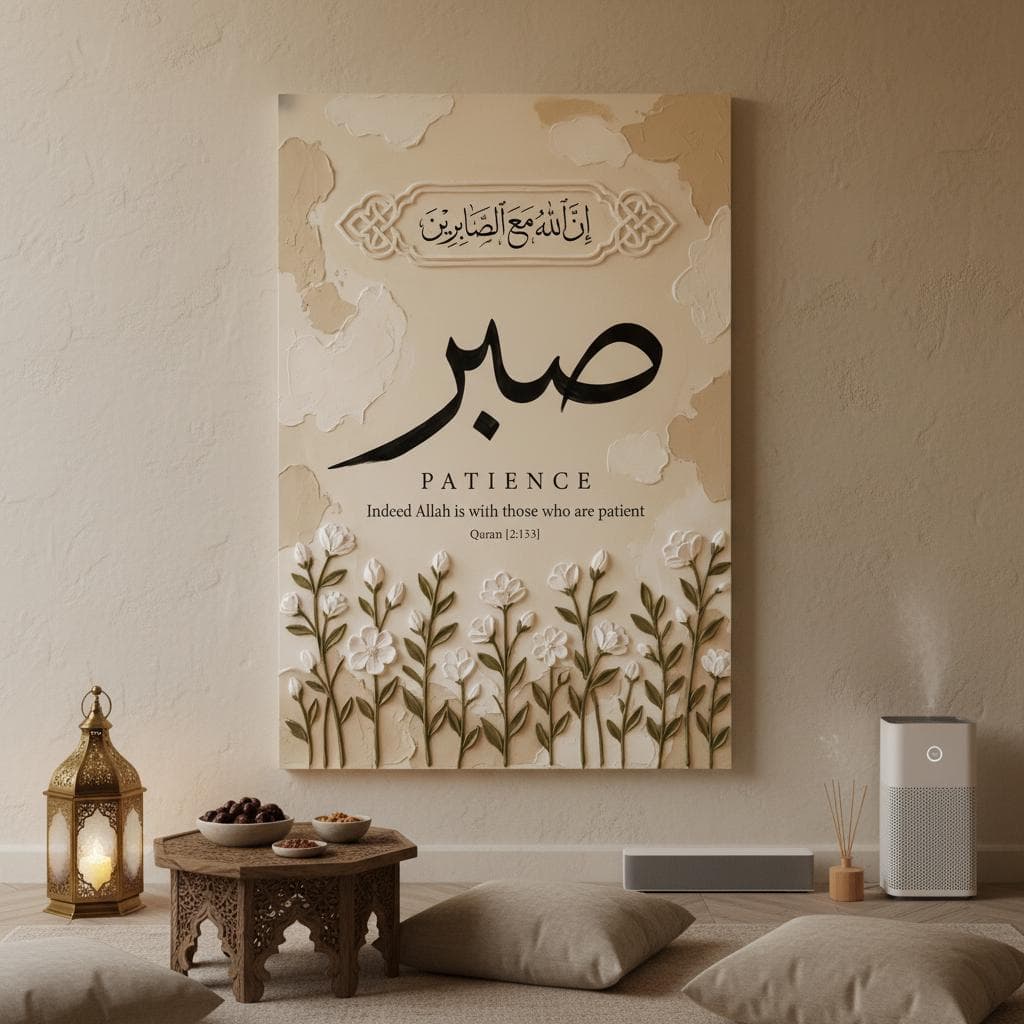 Sabr Islamic Calligraphy Art Print | Arabic Patience Floral Wall Decor