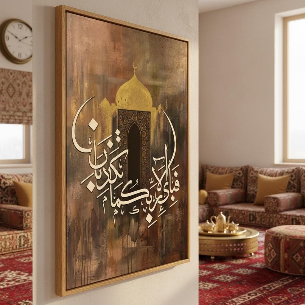 Surah Rahman Islamic Calligraphy Art Print | Golden Mosque Abstract Wall Decor (Canvas Print) - image 3