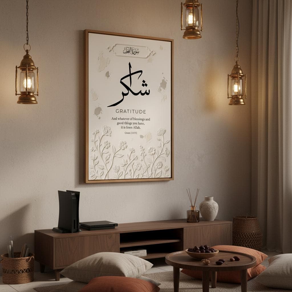 Arabic Calligraphy Shukr Gratitude Print, Islamic Quran Verse Floral Border Wall Art - image 4