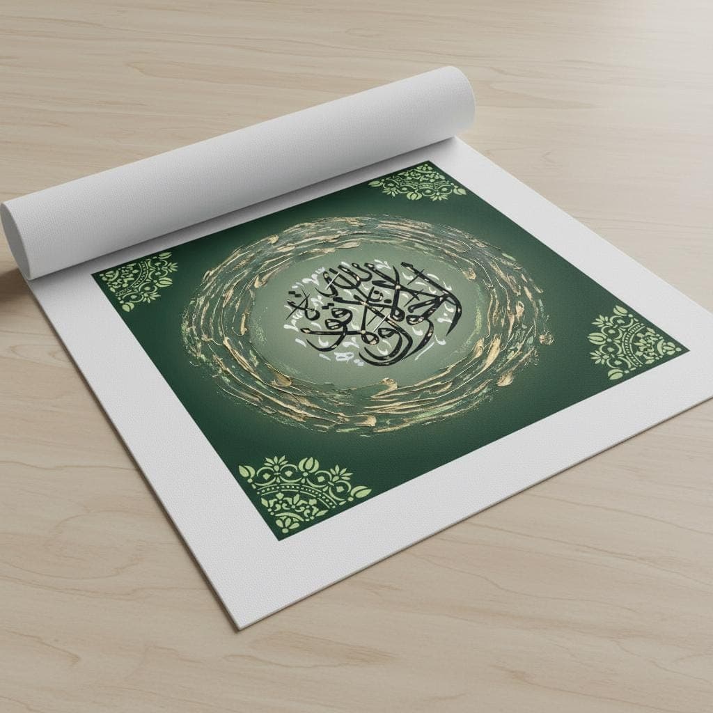 Islamic Calligraphy Art Print | Textured Black White Gold Green Wall Decor - image 3