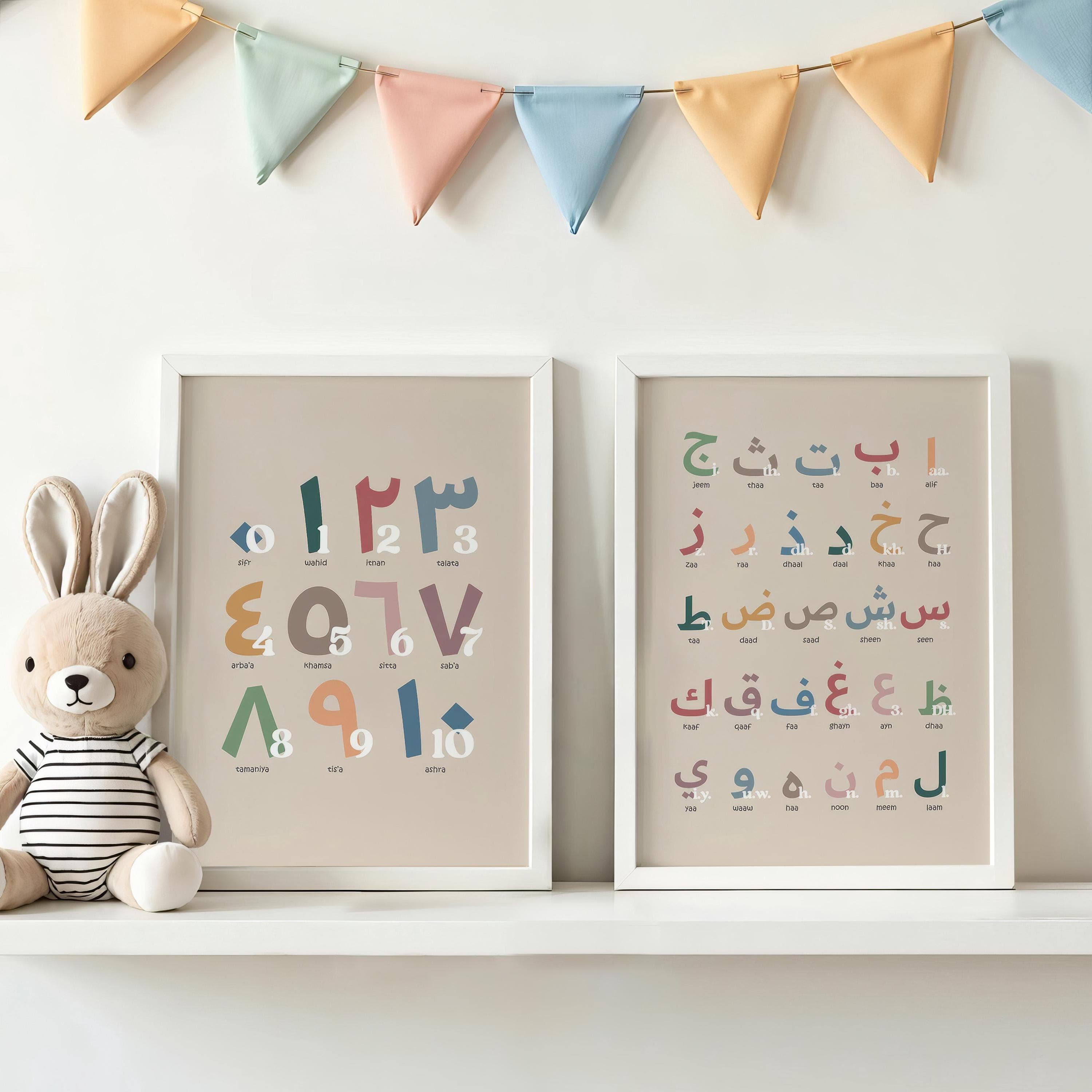 Muslim nursery wall decor featuring alphabet and numerals