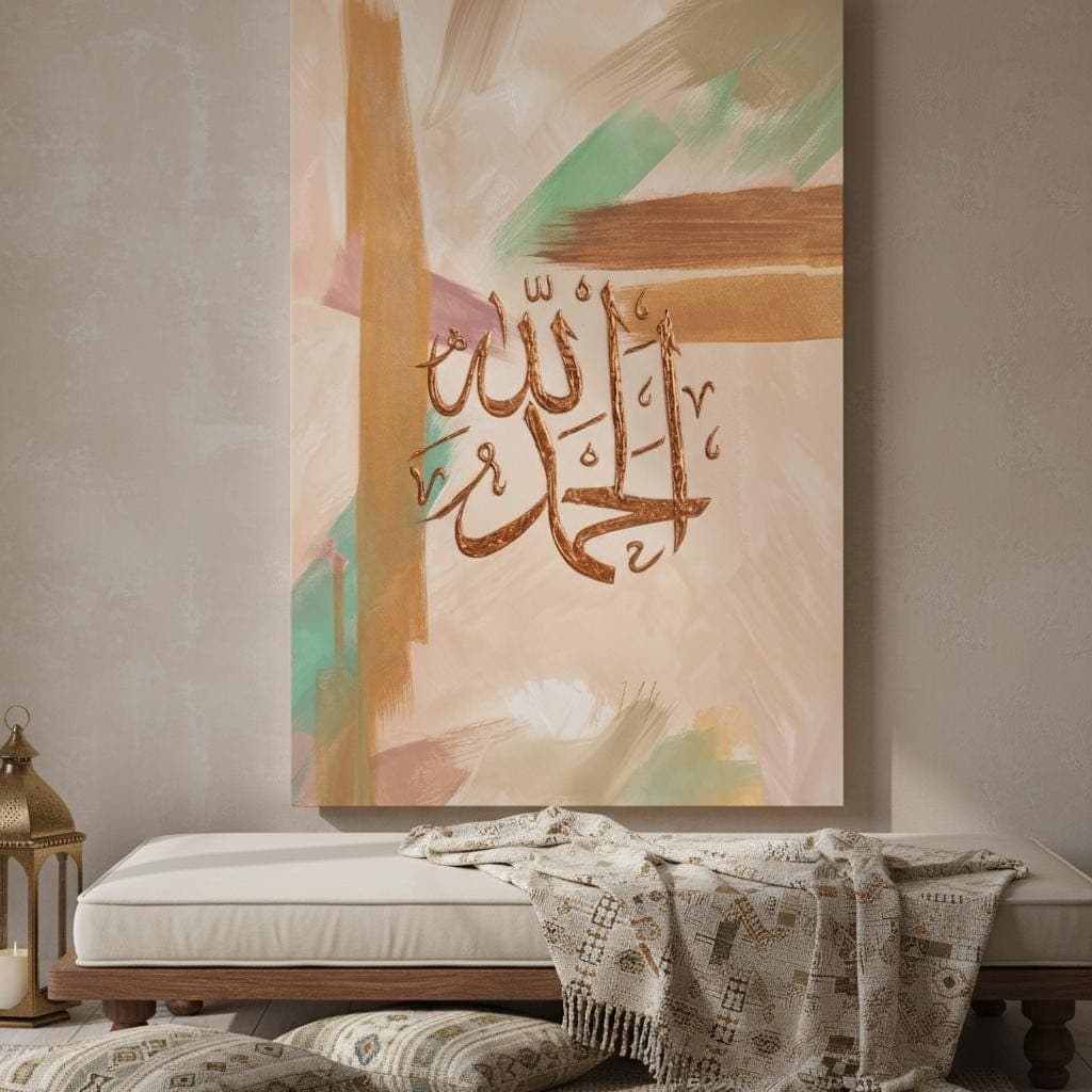Alhamdulillah Abstract Islamic Art, Gold Teal Calligraphy Print - image 5