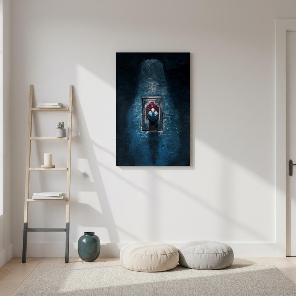 Islamic Prayer Art Print | Moody Blue & Red Spiritual Canvas Decor - image 4