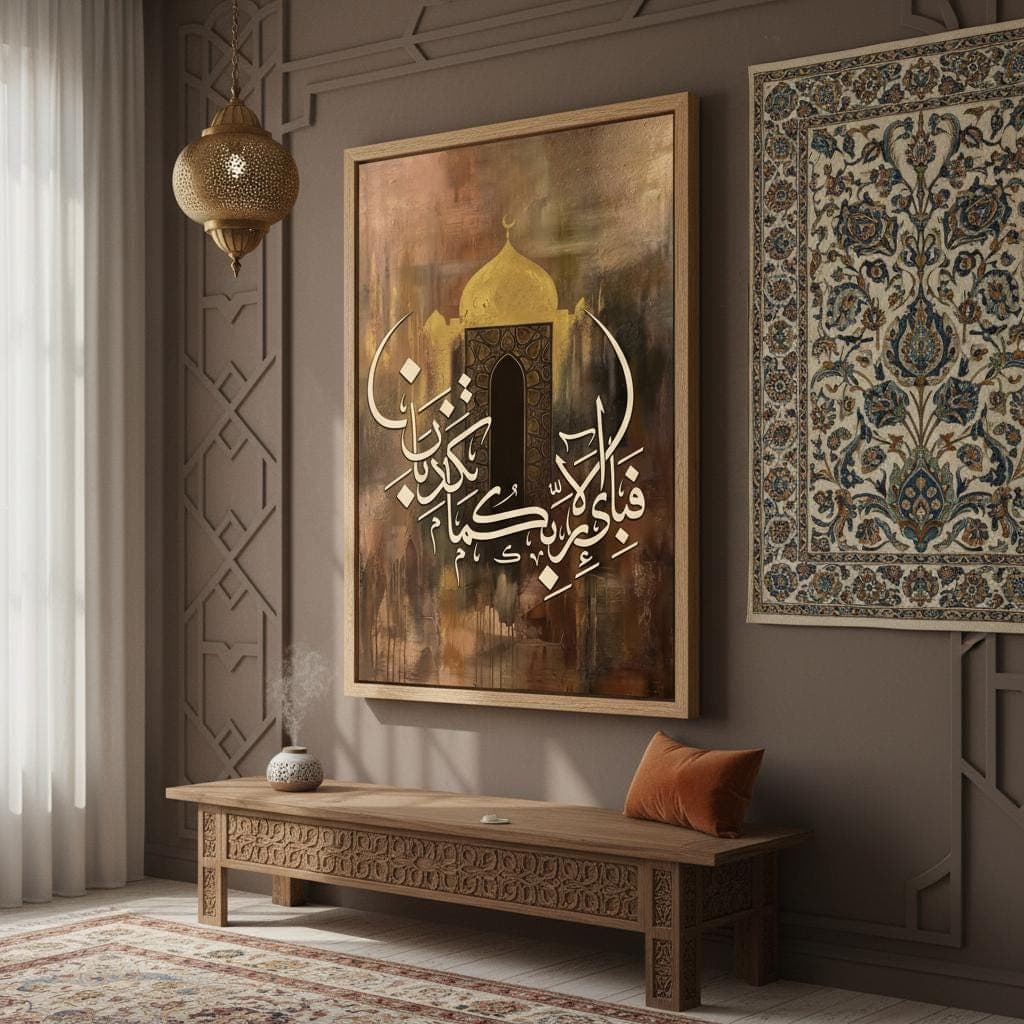 Surah Rahman Islamic Calligraphy Art Print | Golden Mosque Abstract Wall Decor (Canvas Print) - image 5