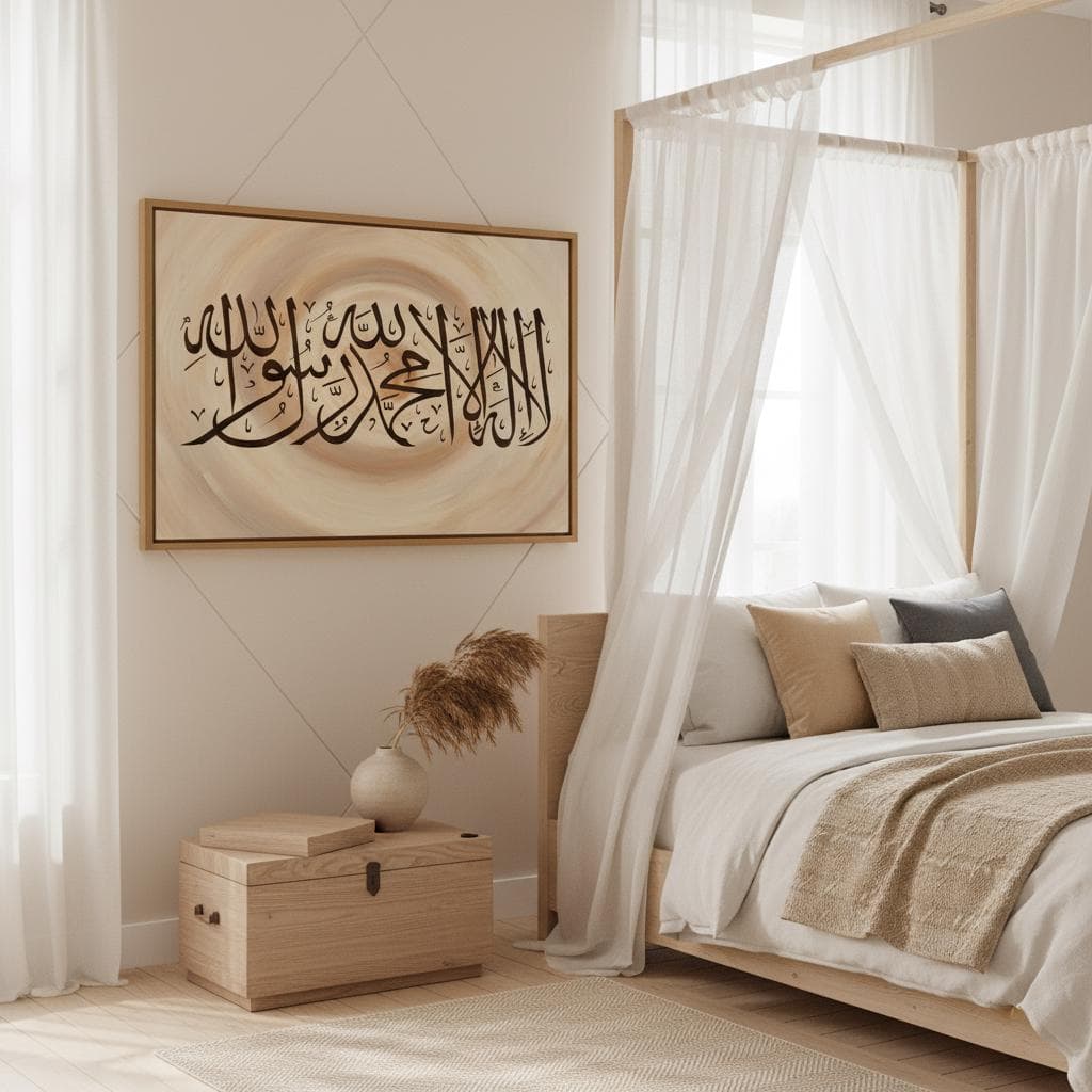 Islamic Calligraphy Art Print | Tawhid Shahada, Brown Cream Swirl - image 5
