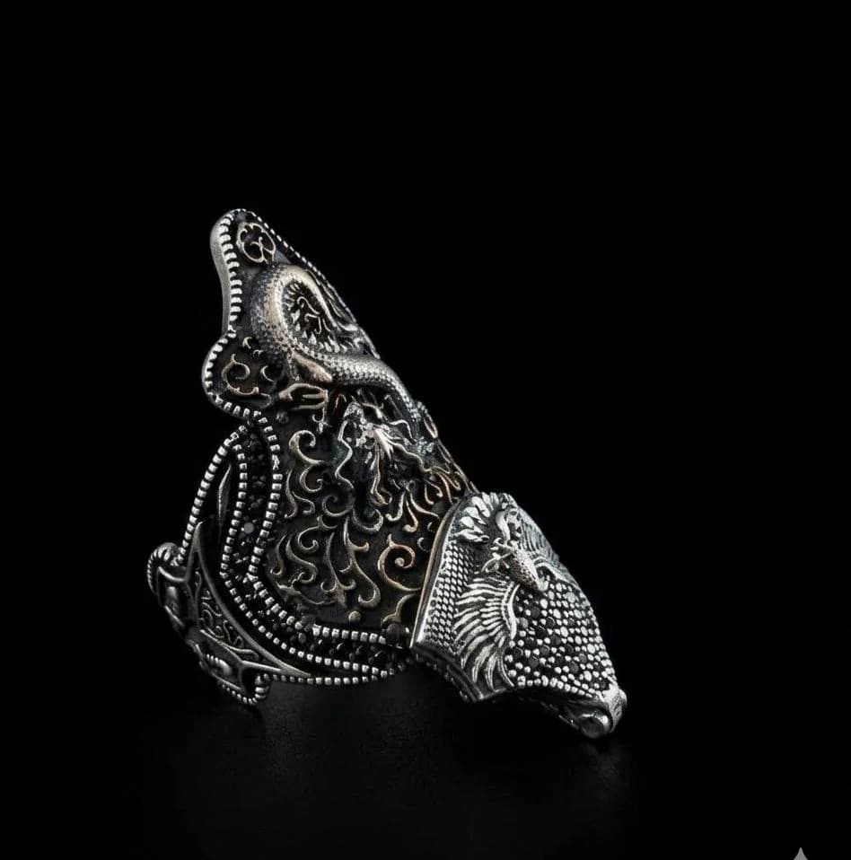 Handmade Sterling Silver Dragon Ring: Turkish Archer Thumb Ring