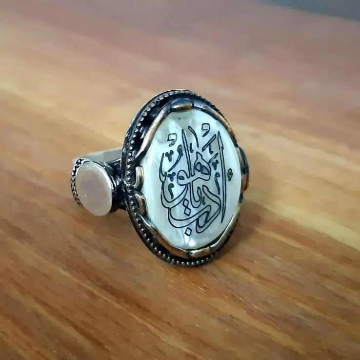 Sterling Silver Islamic Calligraphy Ring, Oval Stone, Handmade Ottoman Turkish Jewelry - image 4